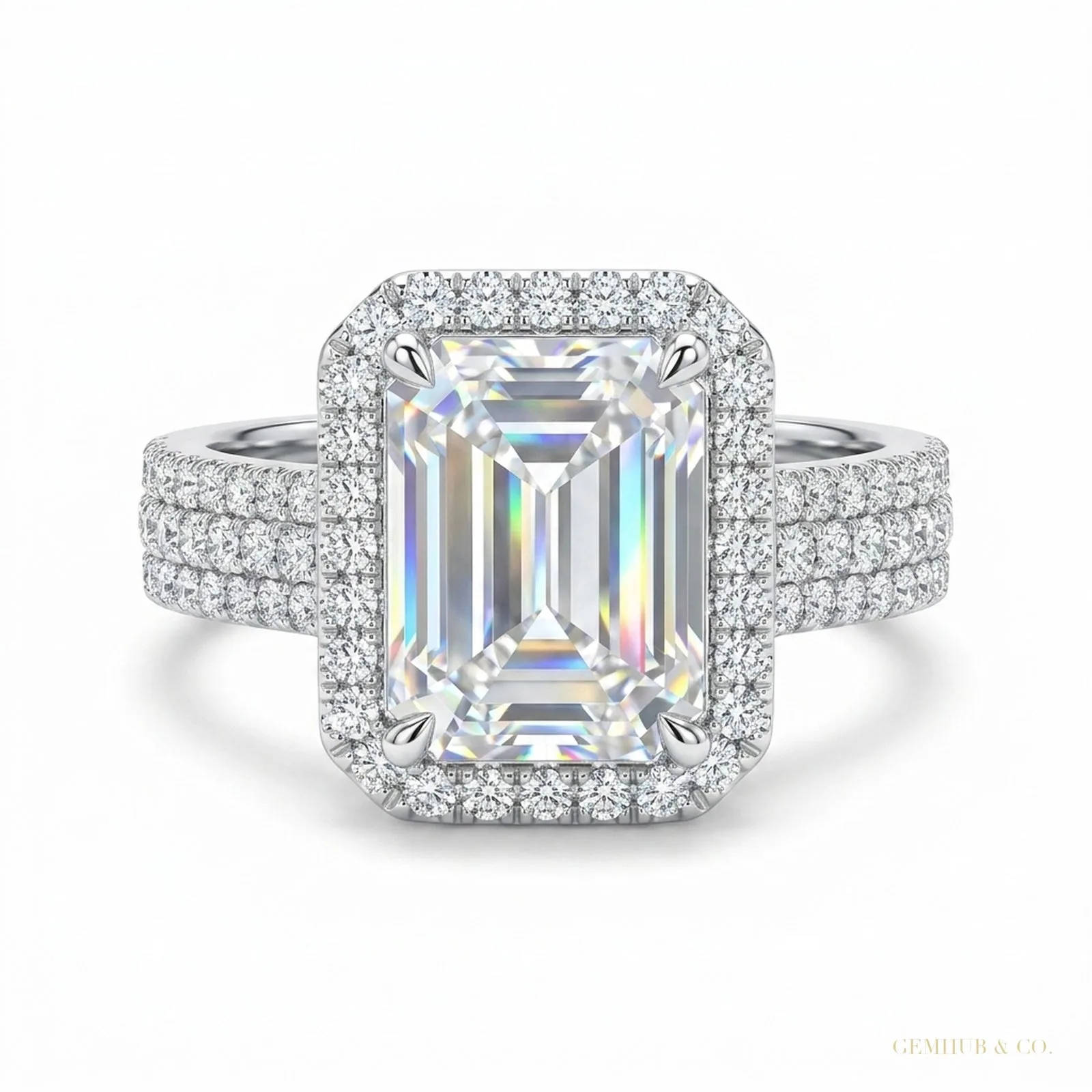 16.90 ct DEW Emerald Cut Moissanite Solitaire Ring Anniversary Gift Her 18K Gold Plated