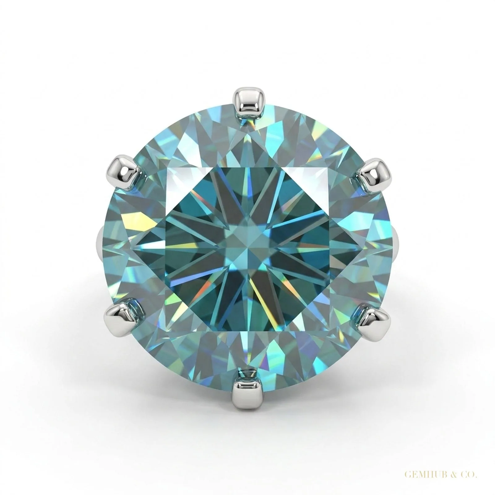 17.20 ct DEW Blue Treated Moissanite Solitaire Ring Gift for Anniversary – 18K Gold Vermeil