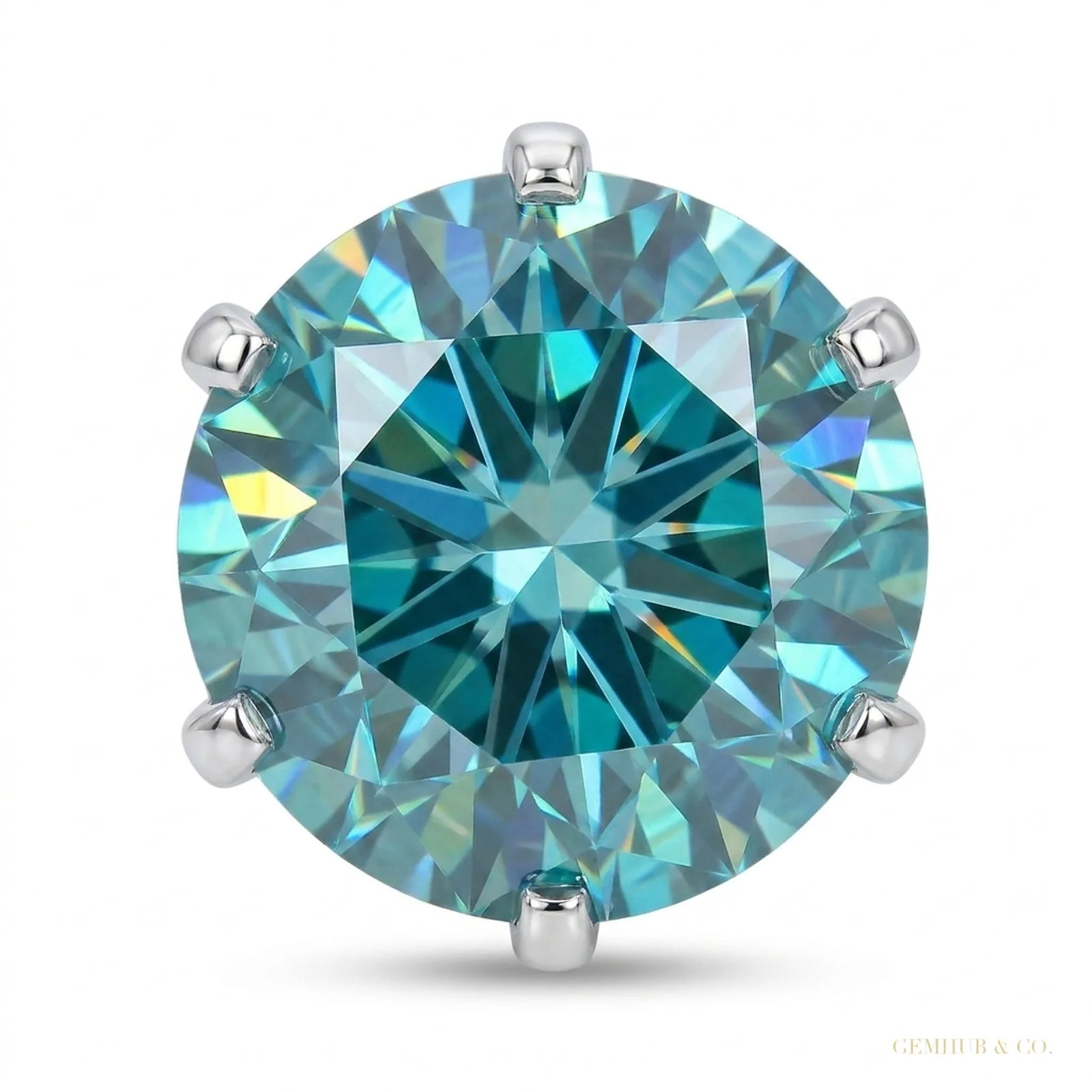 17.2 ct DEW Certified Round Cut Blue Moissanite Gold Vermeil Solitaire Ring