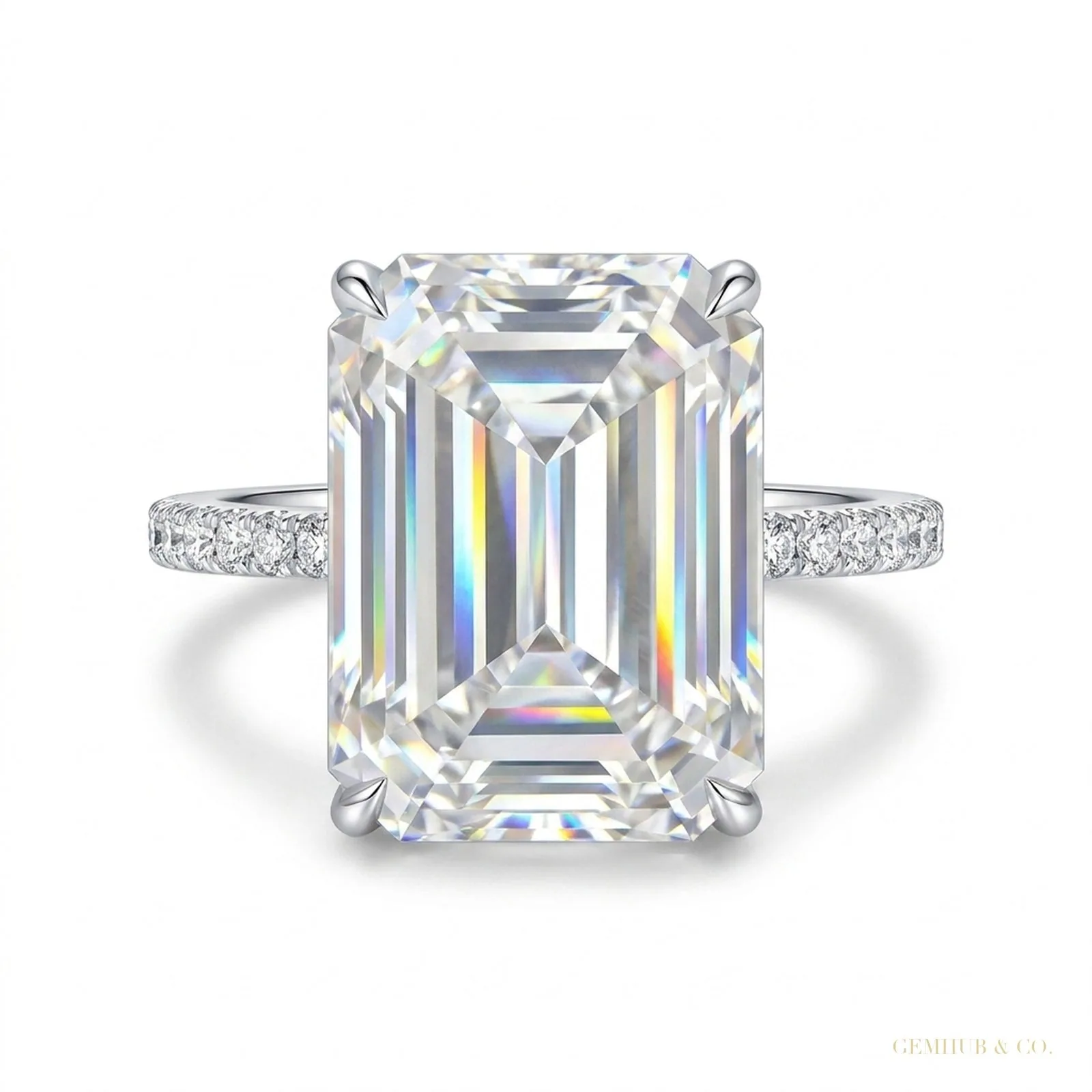 18.65 ct DEW Emerald Cut Certified White Moissanite Ring For Mother’s Day – 18K Gold Vermeil
