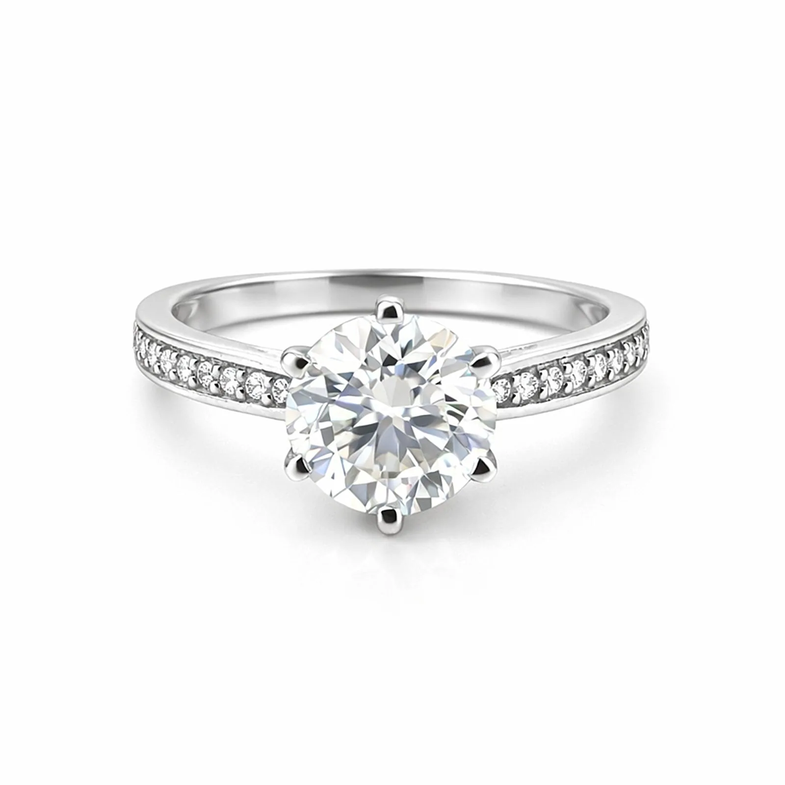 3.20 ct DEW Certified Round Cut White Moissanite Solitaire Ring 18K Gold Plated