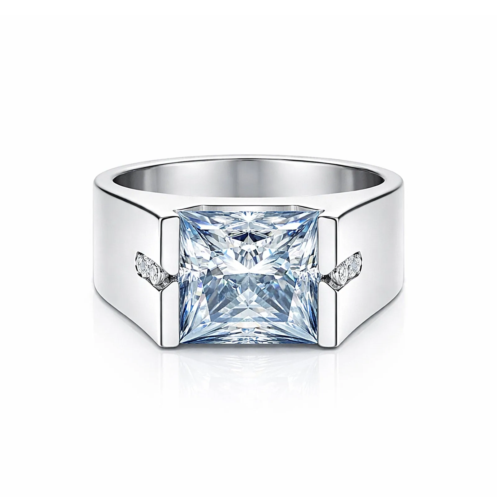 15.80 ct DEW Princess Cut Blue Moissanite Ring for Men – Statement – 18K Gold Vermeil