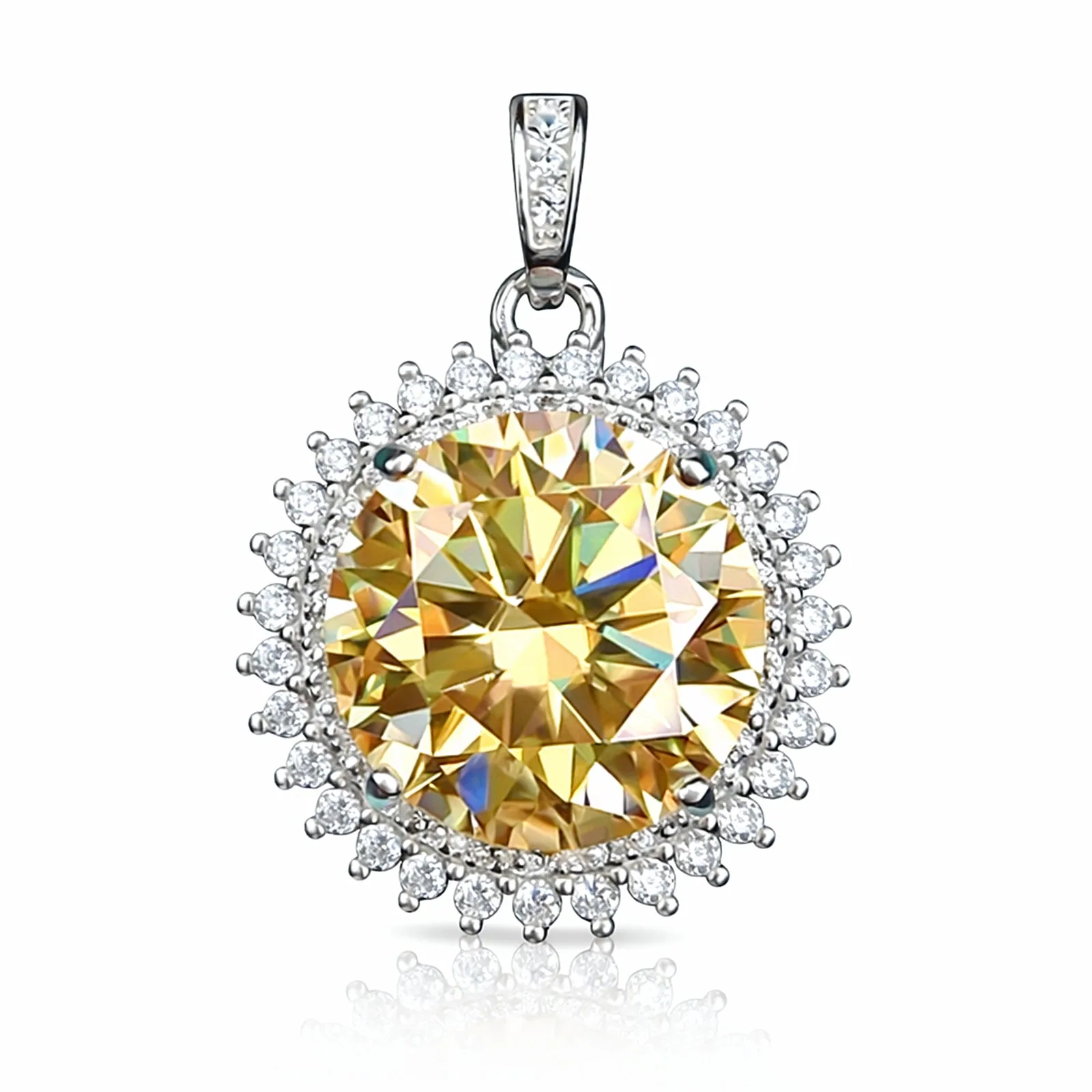 10.50 ct DEW Champagne Moissanite Pendant Gold Vermeil Certified for Festive Gift