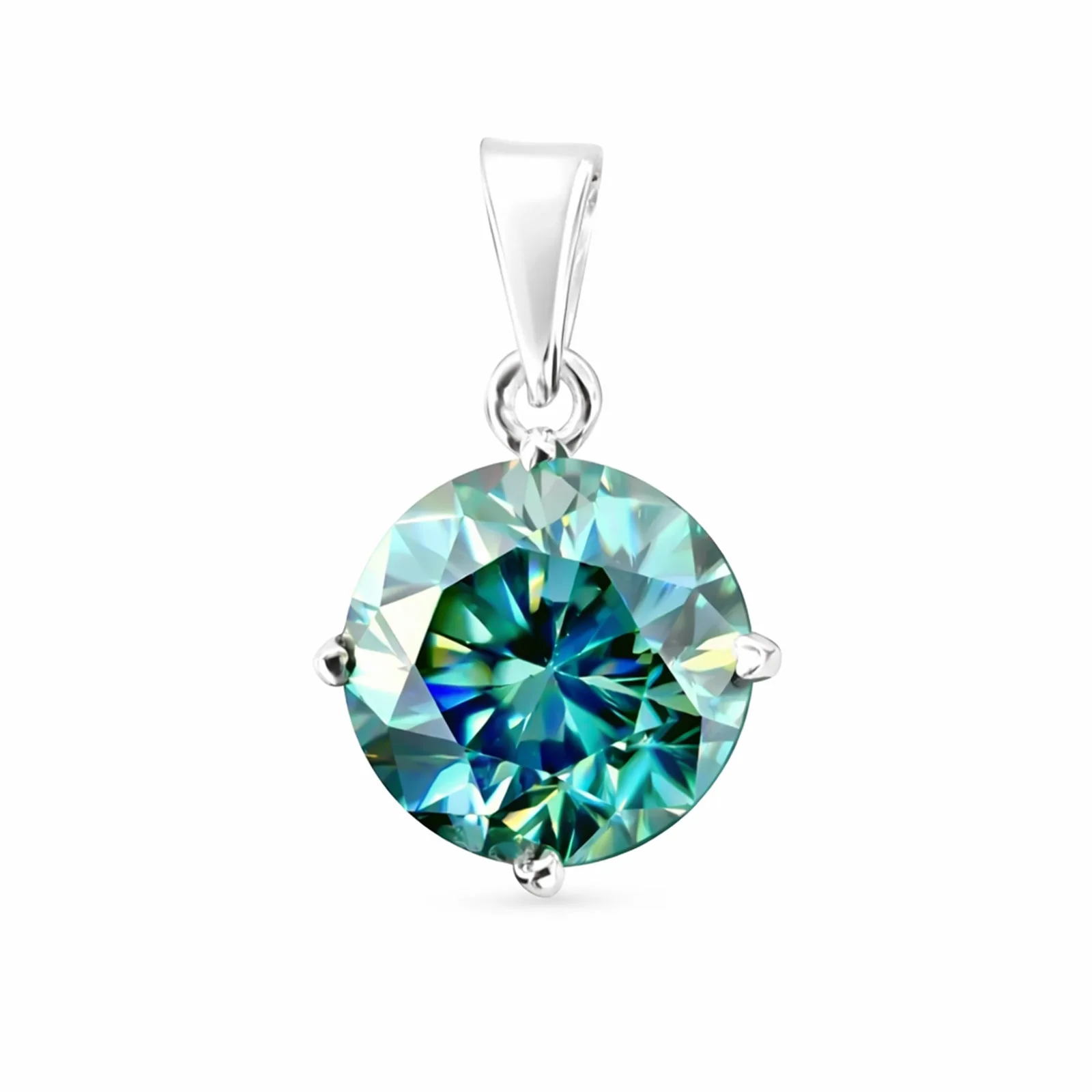 10.30 ct DEW Round Blue Moissanite Pendant Gold Vermeil Certified Gift for Wife