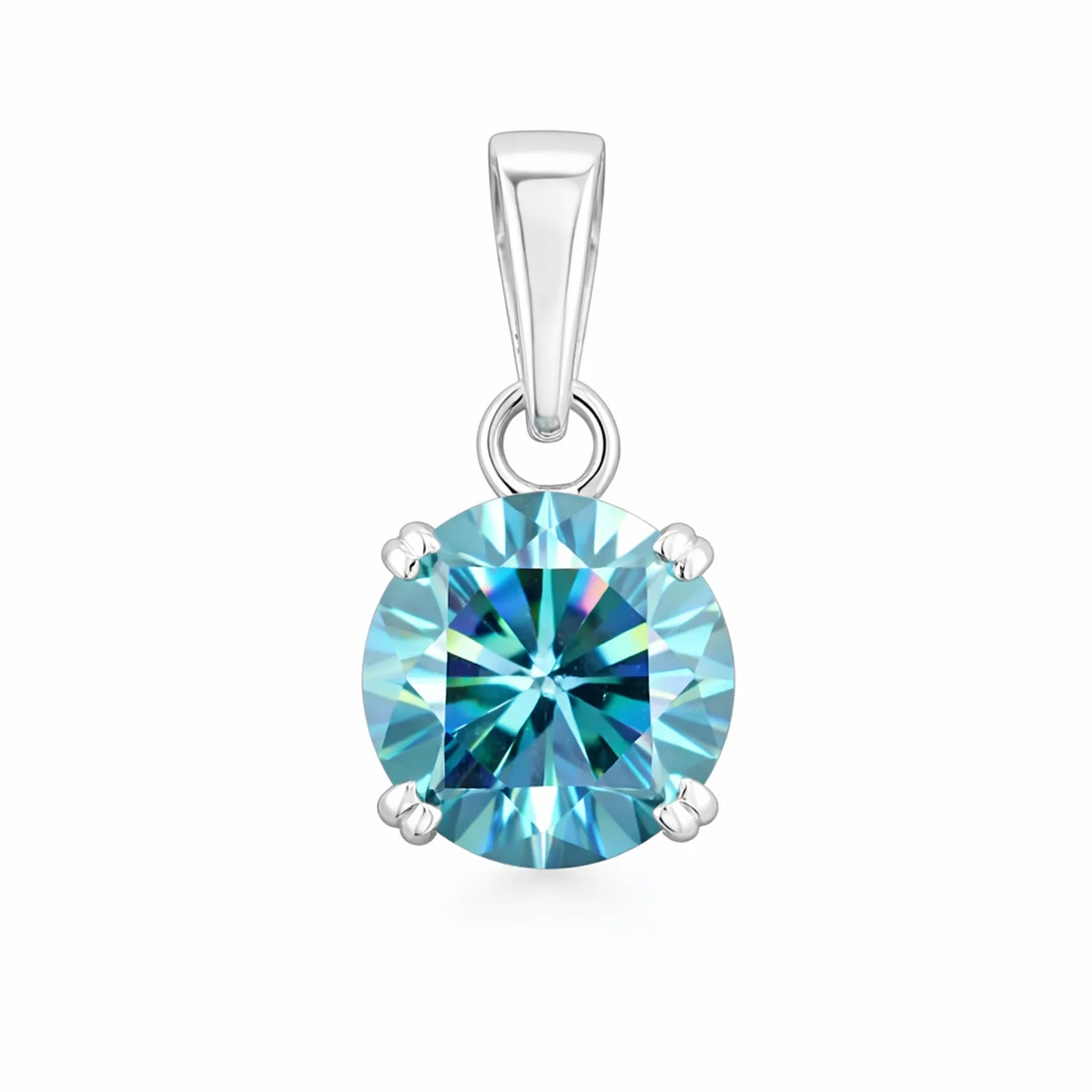 4.35 ct DEW Round Blue Moissanite Certified Pendant in Gold Vermeil Holiday Special