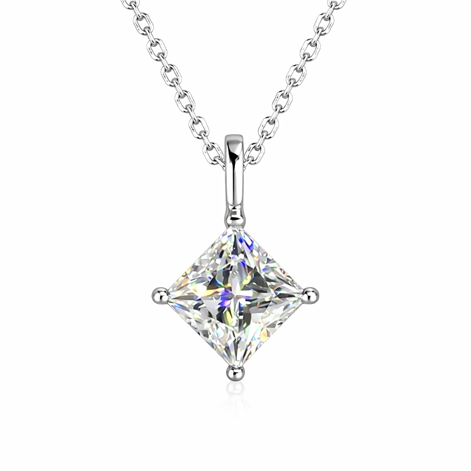 3.50 ct DEW Princess Cut White Moissanite Pendant – Birthday Gift – 18K Gold Vermeil