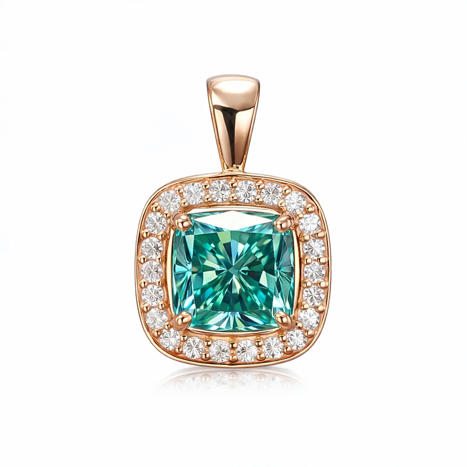5.10 ct DEW Certified Cushion Blue Moissanite Pendant in Gold Vermeil Birthday Gift