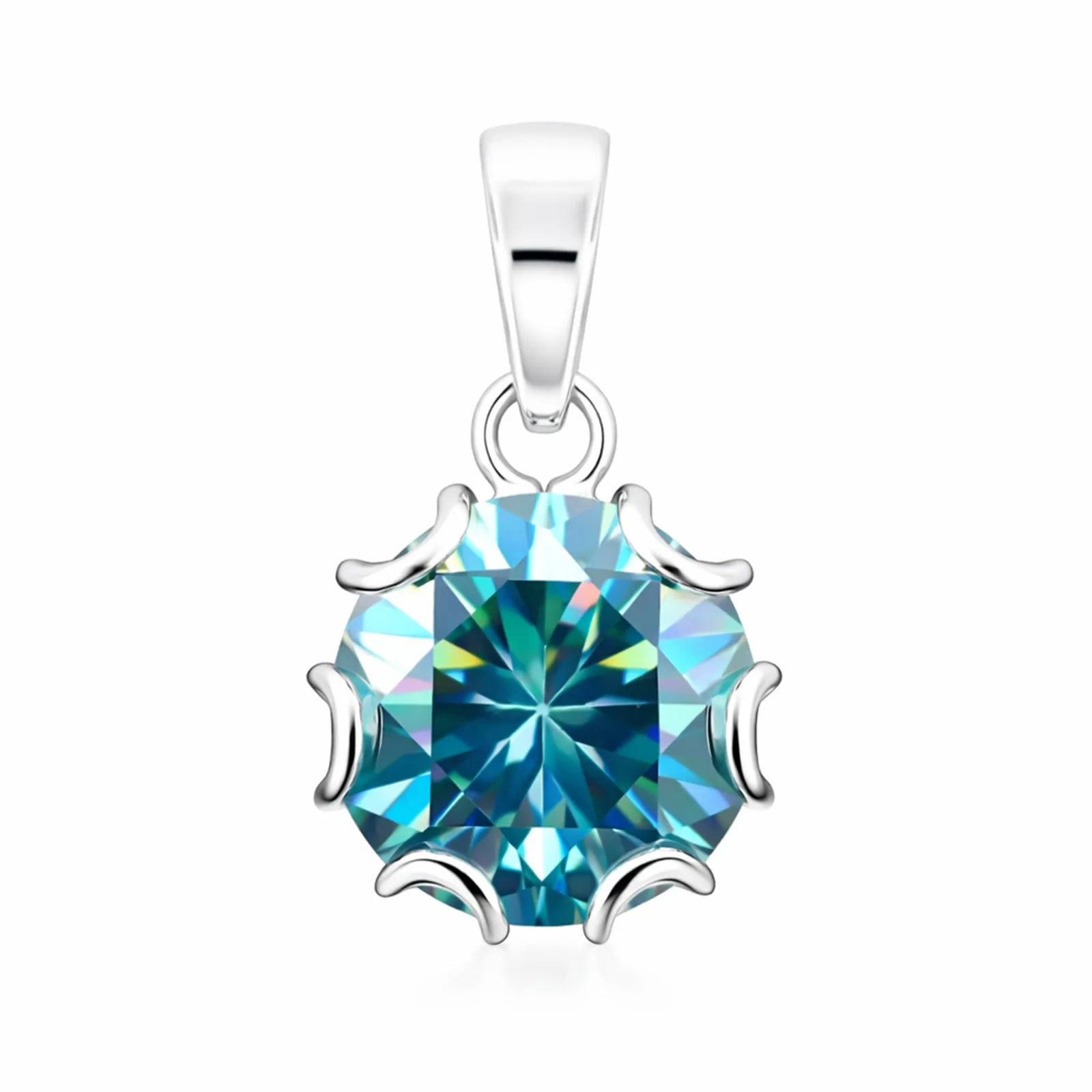 16.30 ct DEW Round Blue Moissanite Pendant in Gold Vermeil