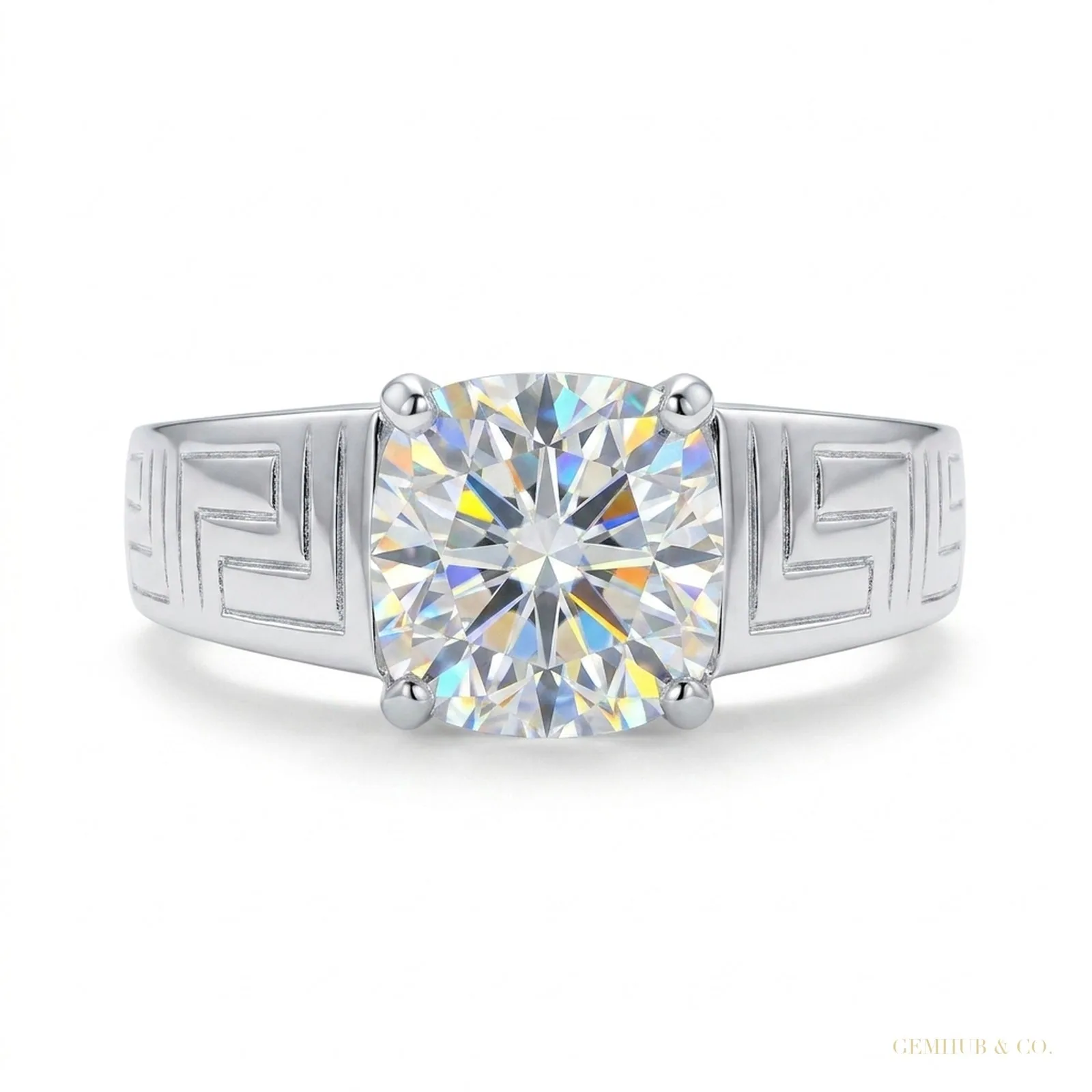 2.30 ct DEW Certified Cushion Cut White Solitaire Moissanite Ring – 18K Gold Vermeil
