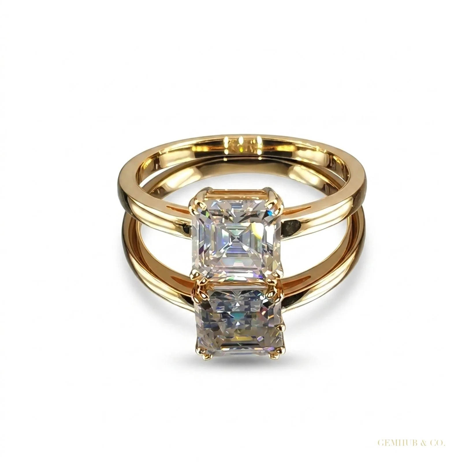 2.40 ct DEW Certified Asscher Cut White Solitaire Moissanite Ring – 18K Gold Vermeil