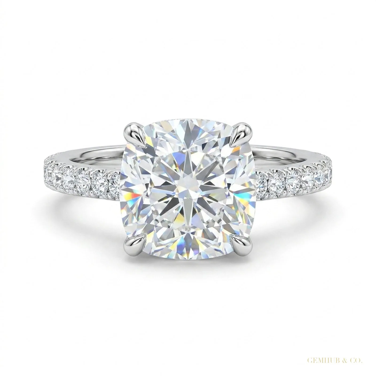 2.50 ct DEW Certified Cushion Cut White Moissanite Ring For Women – 18K Gold Vermeil
