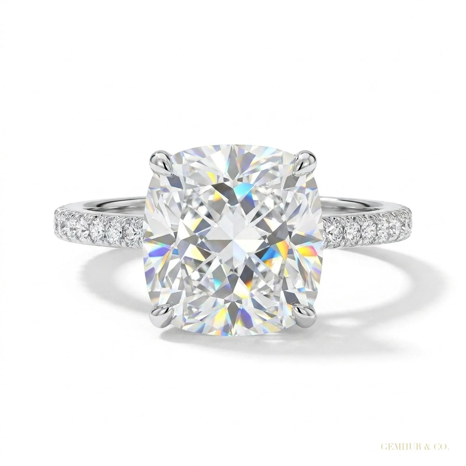 2.50 ct DEW Certified Cushion Cut White Moissanite Solitaire Ring – 18K Gold Vermeil