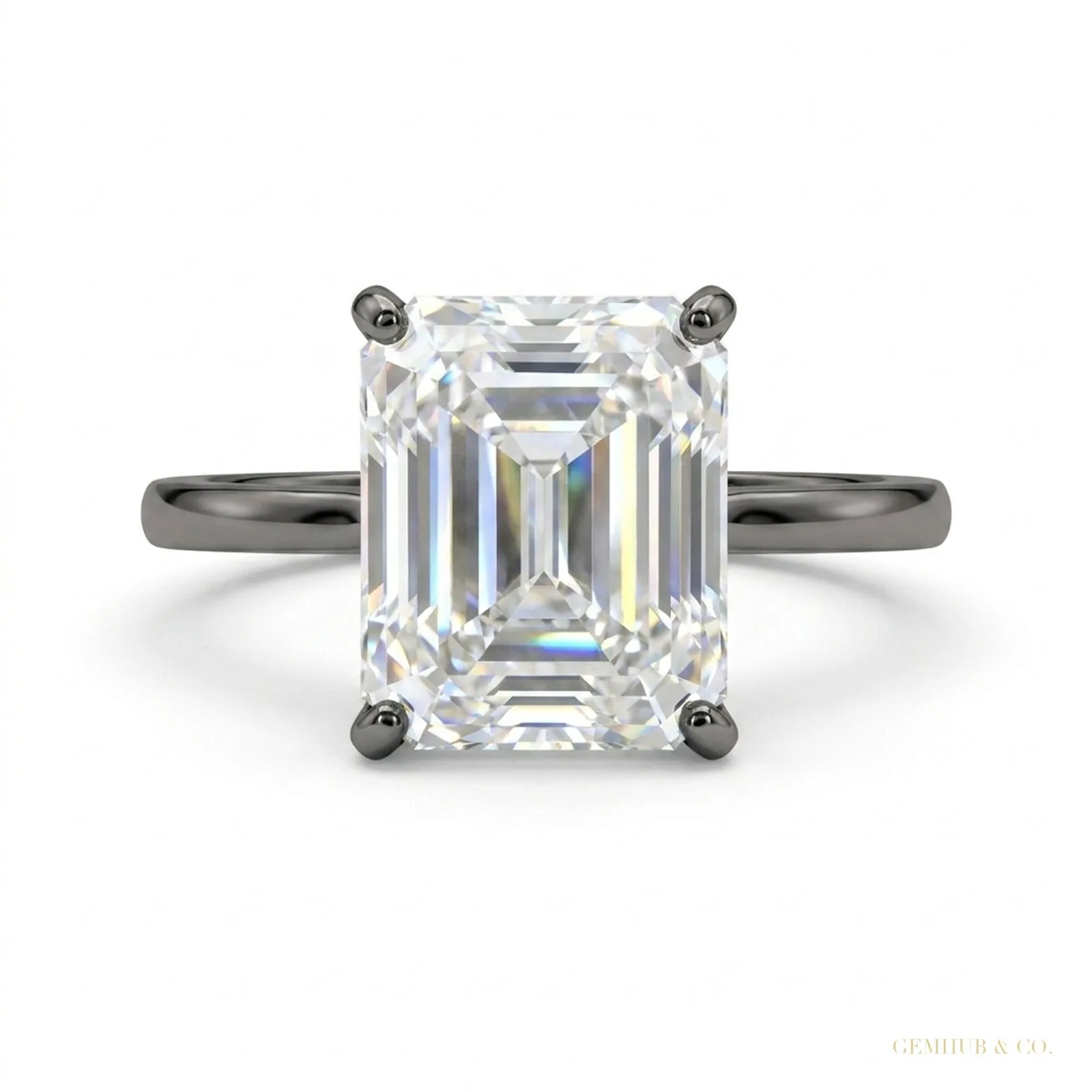 2.52 ct DEW Emerald Cut Certified F VS1 White Moissanite Ring For Lady – 18K Gold Vermeil