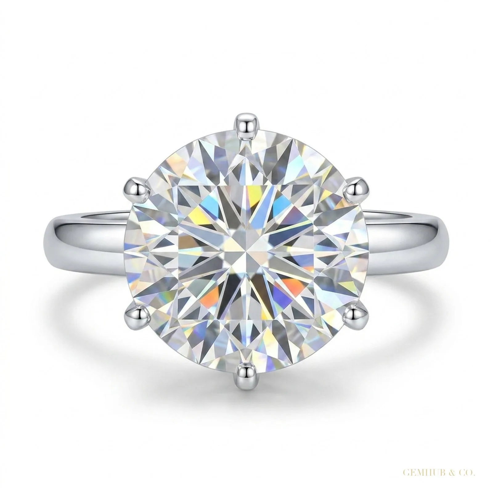 2.55 ct DEW Off White Round Moissanite Ring in Certified Engagement – 18K Gold Vermeil