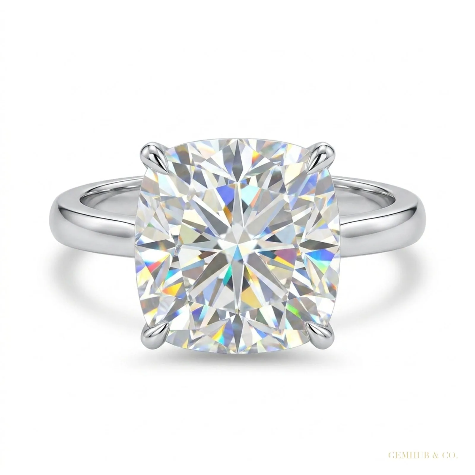 2.60 ct DEW Cushion Cut Off White Moissanite Solitaire Ring in 18K Gold Plated