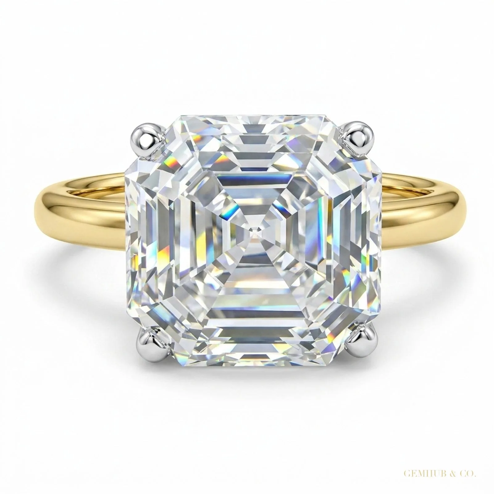 2.70 ct DEW White Moissanite Asscher Ring Engagement Gift for Bride – 18K Gold Vermeil