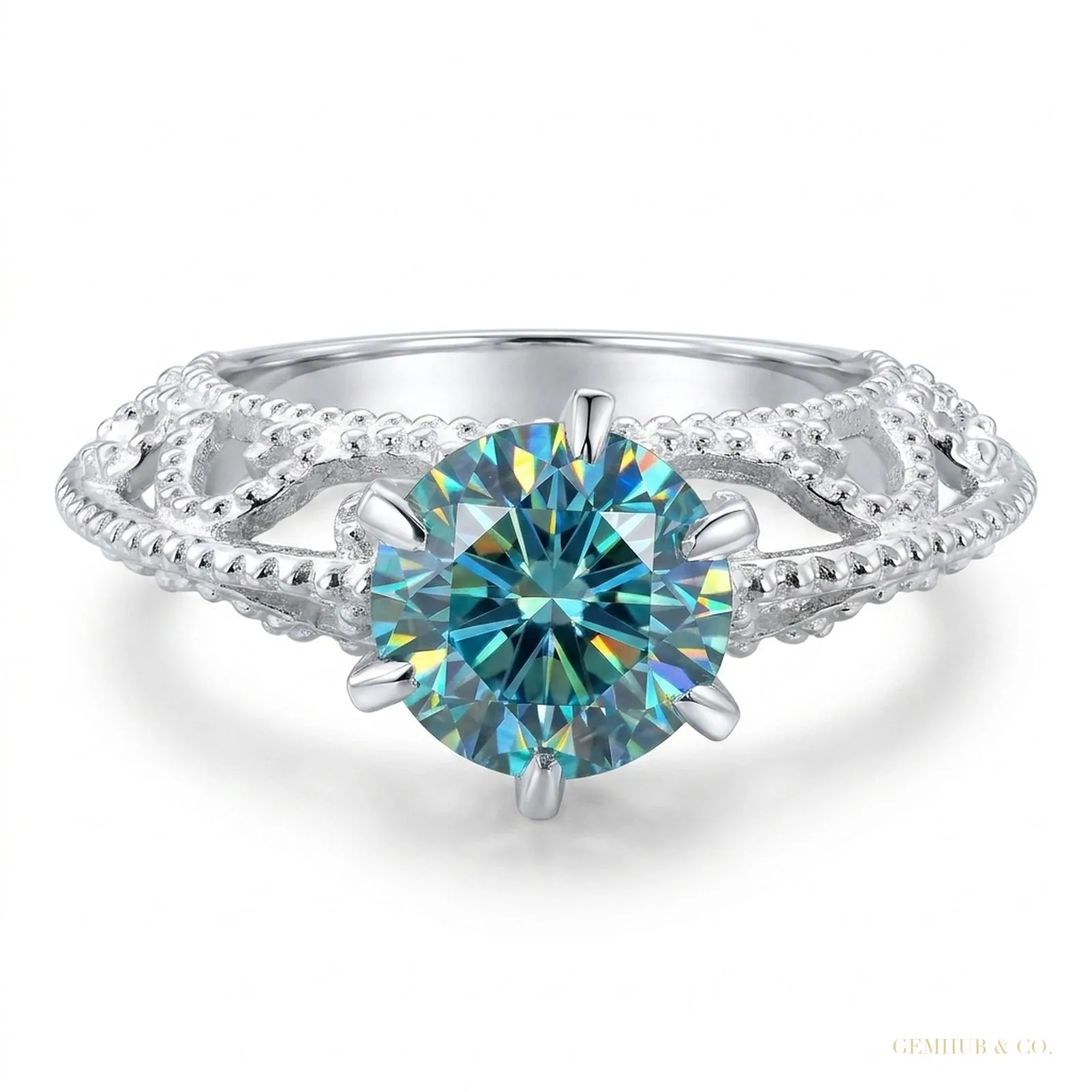 2.90 ct DEW Blue Moissanite Solitaire Ring – Anniversary Gift Idea – 18K Gold Vermeil