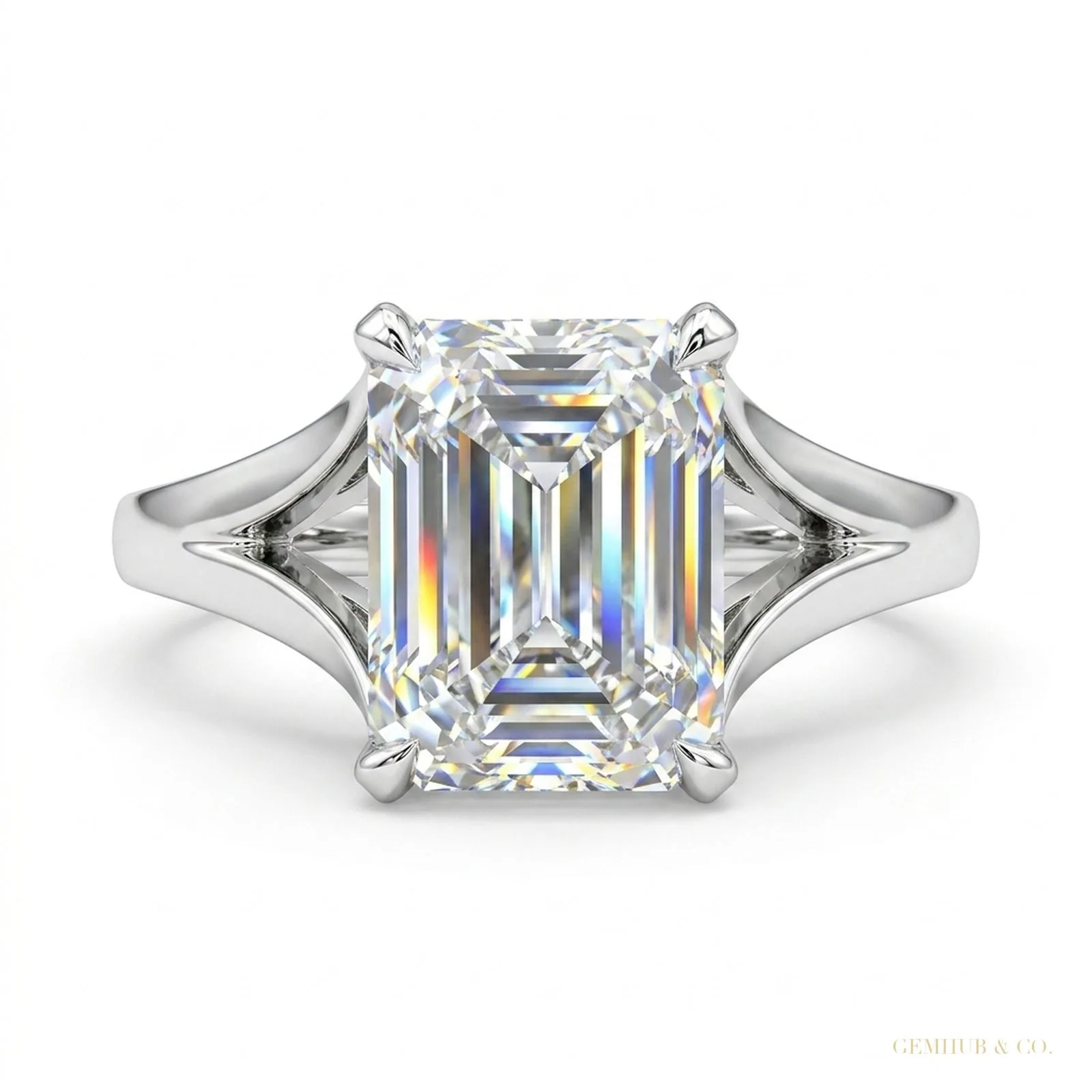 2.90 ct DEW Certified Emerald Cut Solitaire White Moissanite Ring – 18K Gold Vermeil