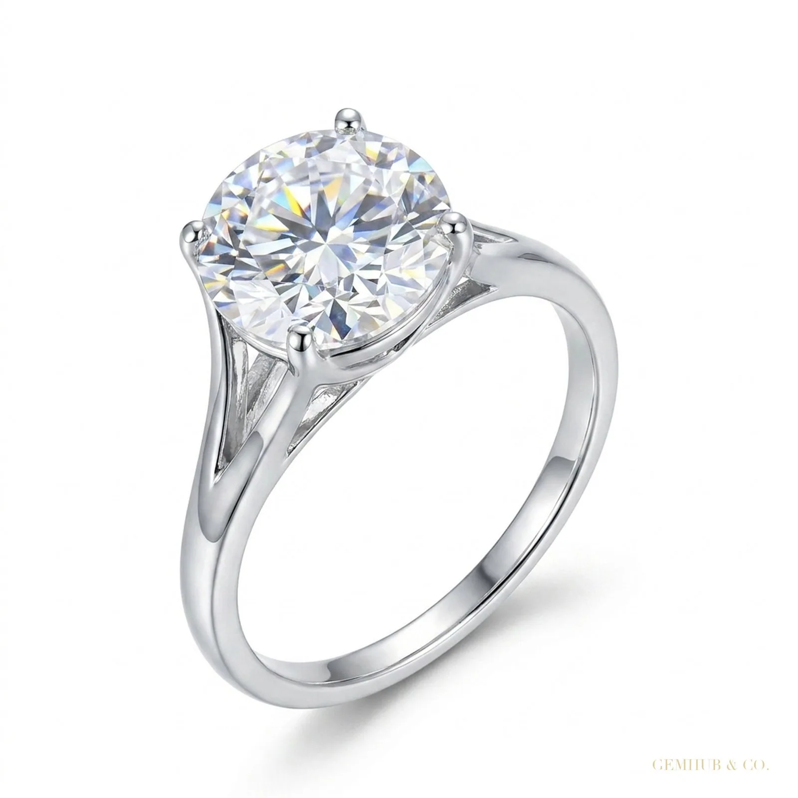 2.90 ct DEW Certified Emerald Cut Solitaire White Moissanite Ring For Women 18K Gold Plated