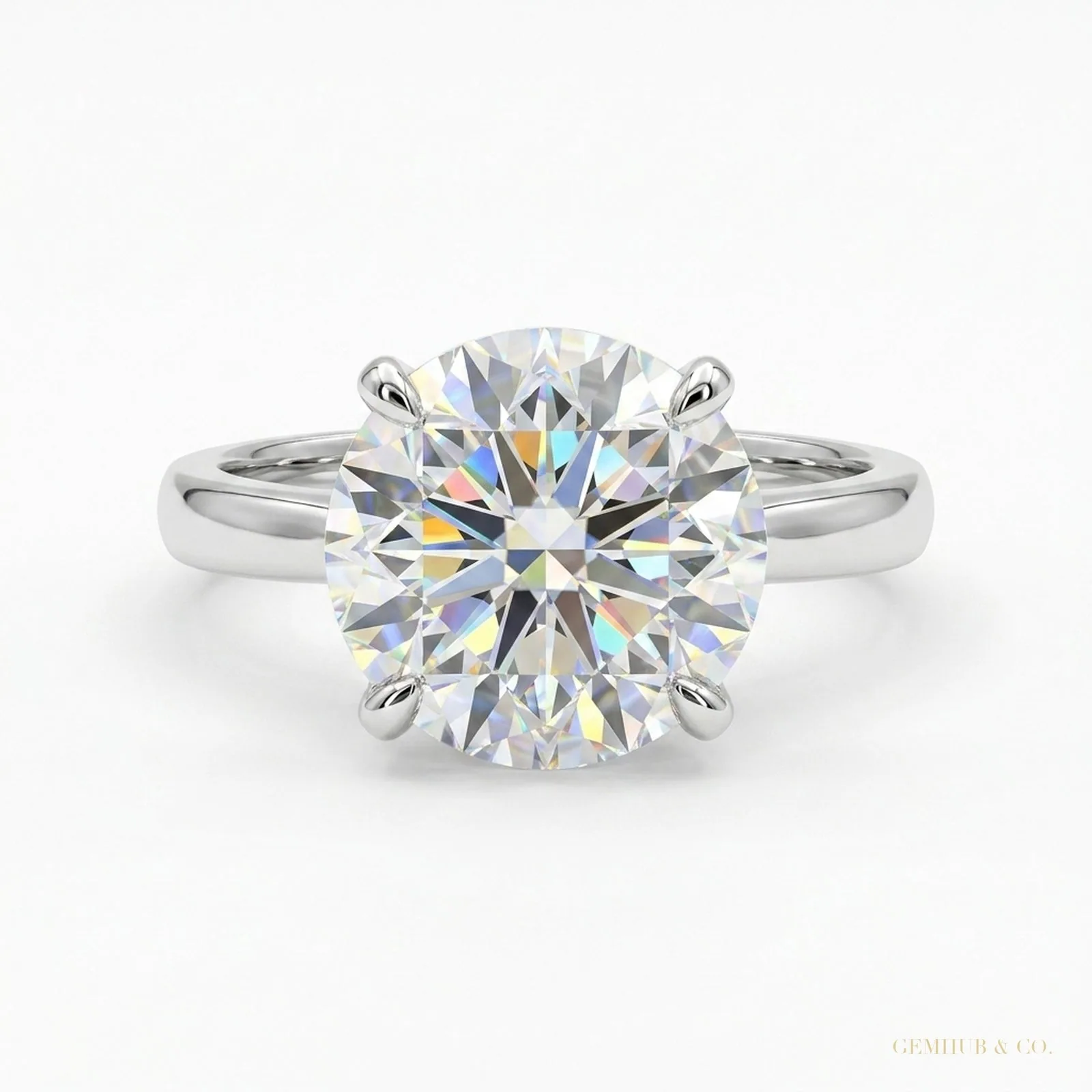 2.90 ct DEW Certified Round Cut Off White Moissanite Ring In 18K Gold Plated