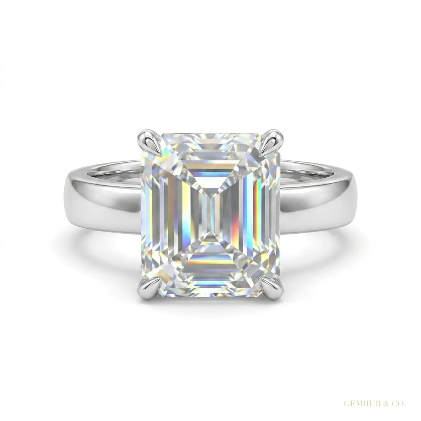2.90 ct DEW Emerald Cut Certified White Moissanite Ring For Women – 18K Gold Vermeil