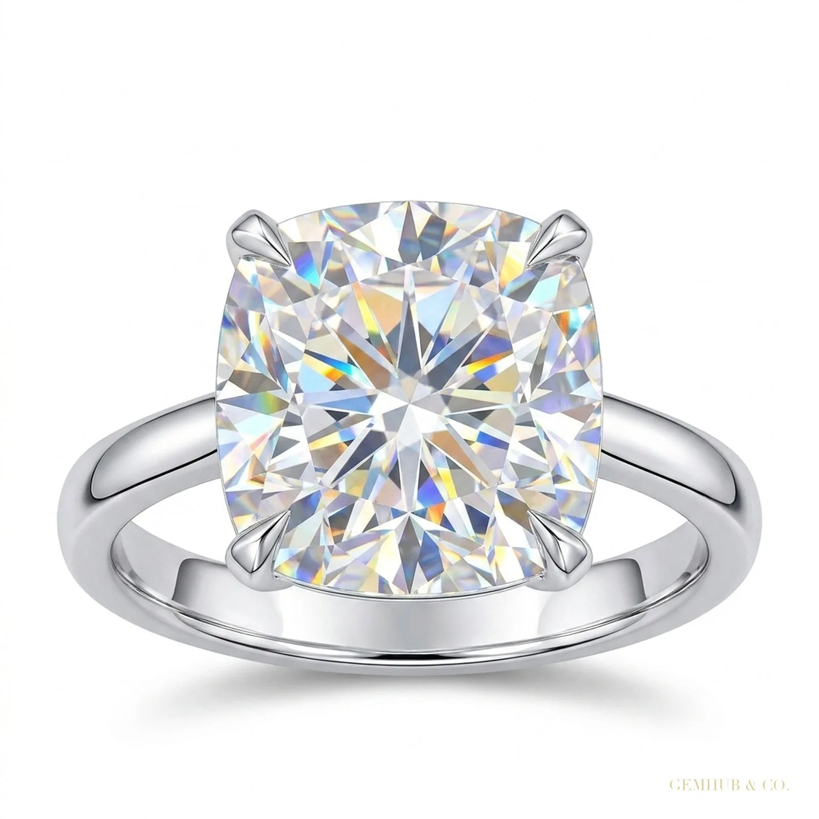 2 ct DEW Certified Cushion Cut Off White Moissanite Solitaire Ring – 18K Gold Vermeil