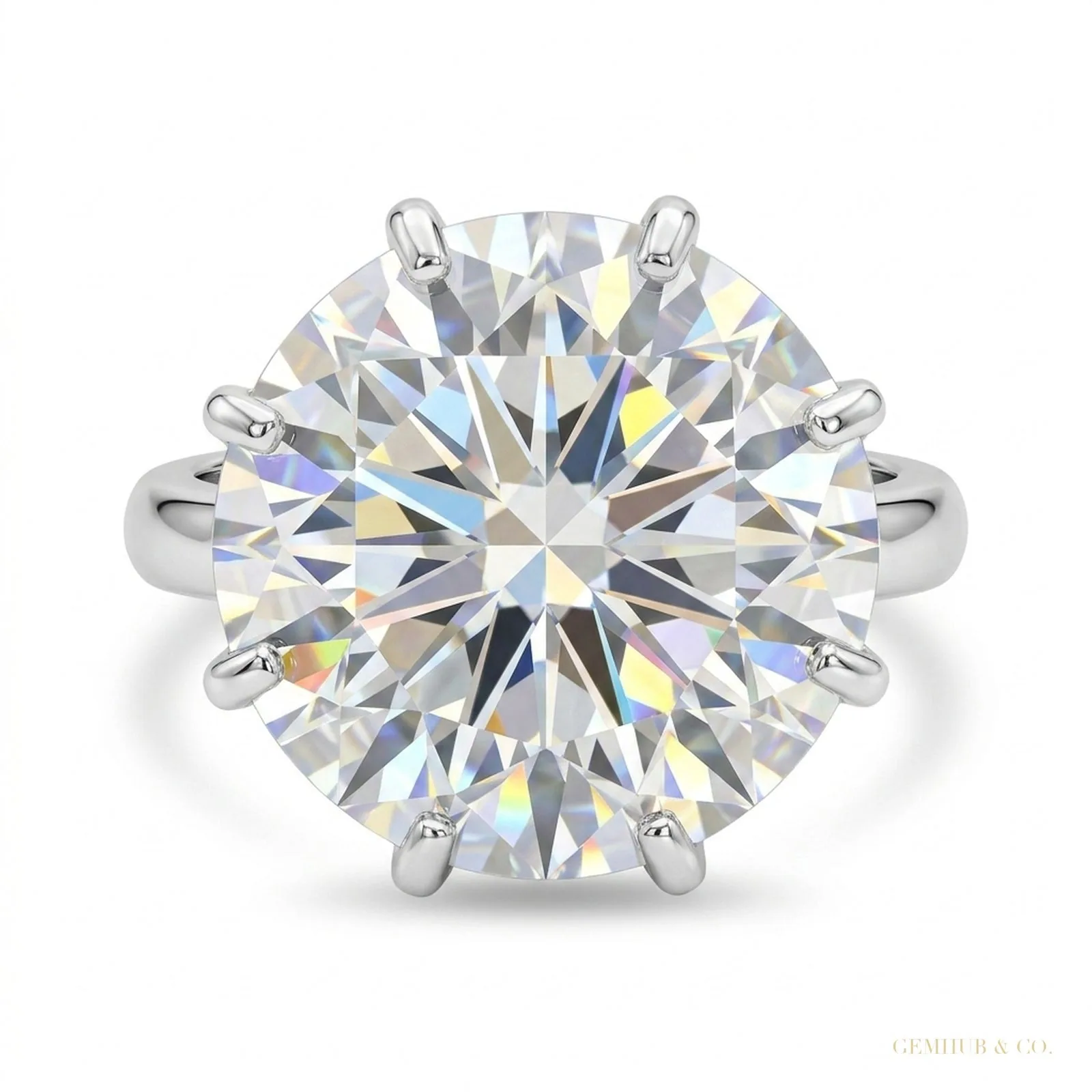 20.50 ct DEW Certified White Moissanite Solitaire Ring – Gift 18K Gold Plated