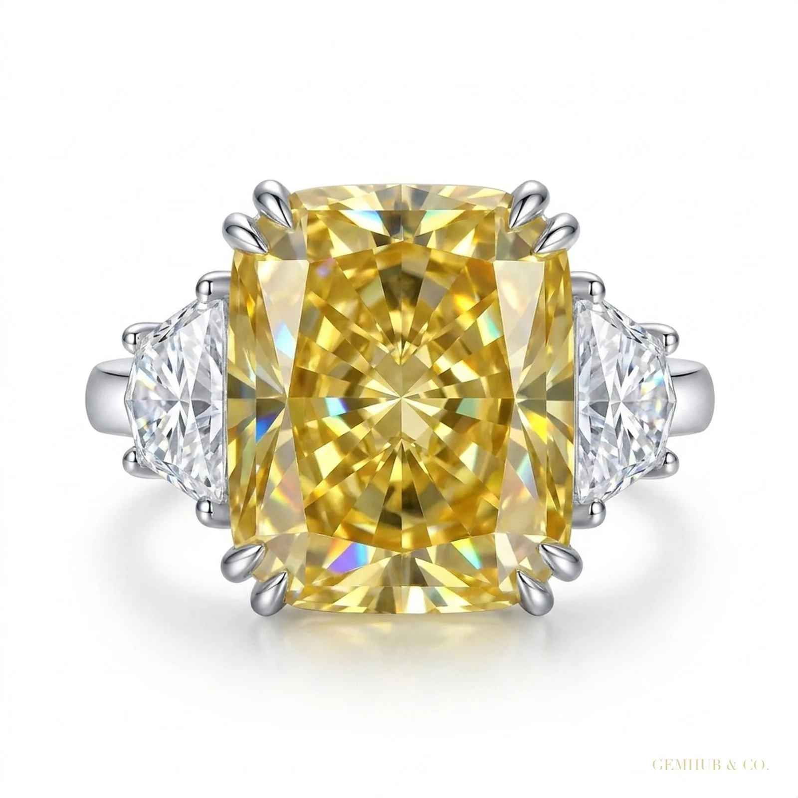 21.70 ct DEW Champagne Moissanite Ring Festive Gift for Her Statement Look – 18K Gold Vermeil