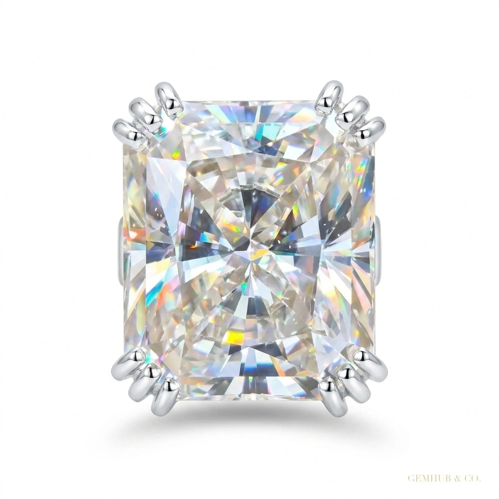 22.70 ct DEW Certified Radiant Cut White Moissanite Solitaire Ring – 18K Gold Vermeil