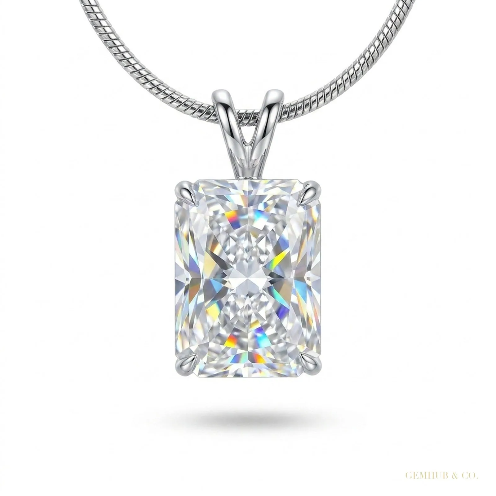 2.50 ct DEW Certified Radiant Cut White Moissanite Pendant In Vermeil 925 Silver