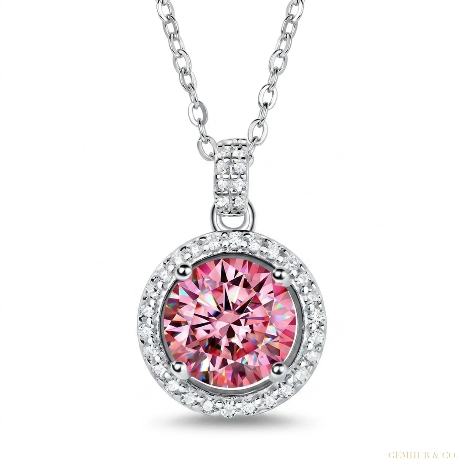 2.50 ct DEW Certified Pink Moissanite Pendant in Gold Vermeil Gift for Birthday