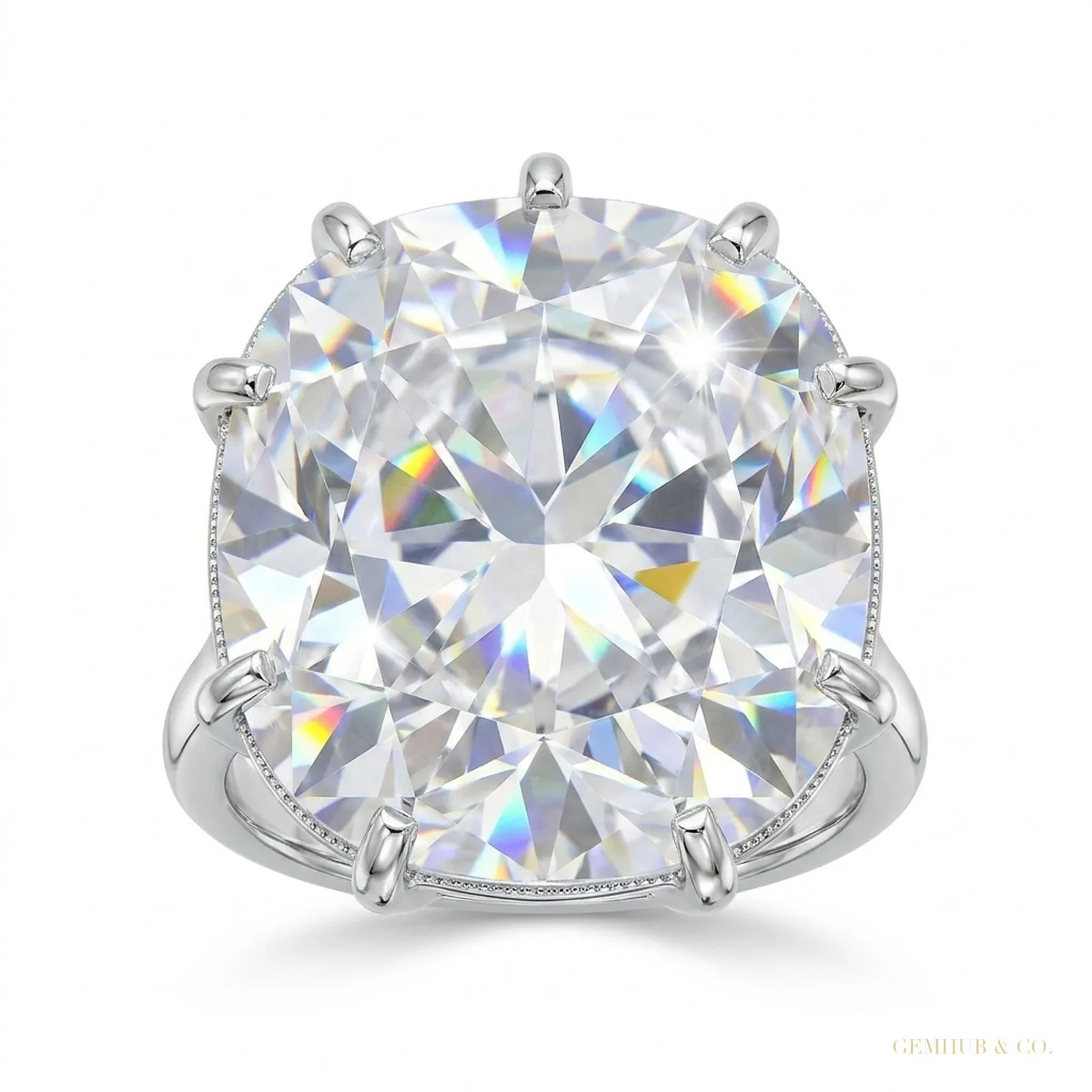 27.30 ct DEW Unique Moissanite Ring in Big & Bold Gift for Special Day – 18K Gold Vermeil