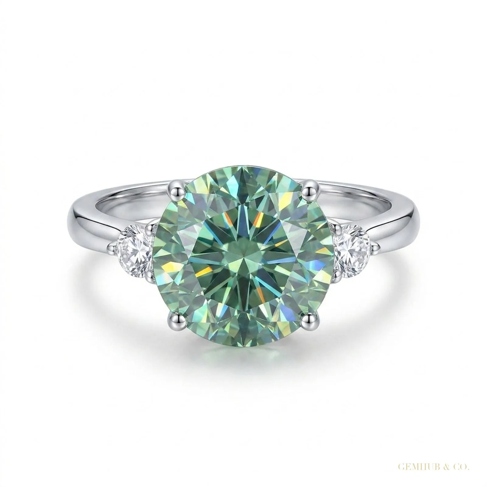 2.80 ct DEW Round Cut Certified Blue Moissanite Engagement Ring In Gold Vermeil