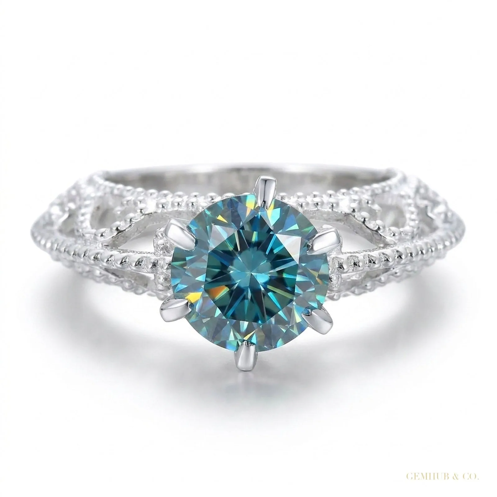 2.90 ct DEW Certified Round Cut Blue Moissanite Solitaire Ring Gold Vermeil