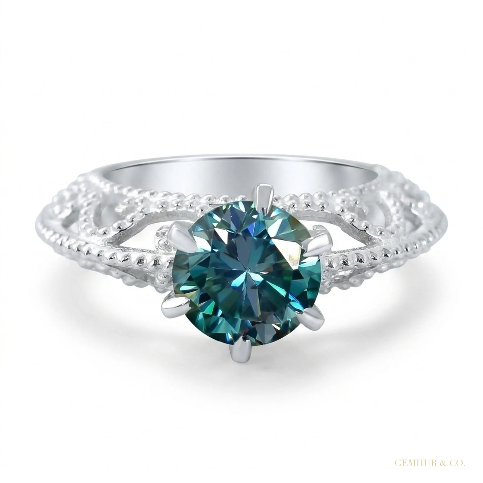 2.90 ct DEW Certified Round Cut Blue Moissanite Solitaire Ring In Gold Vermeil