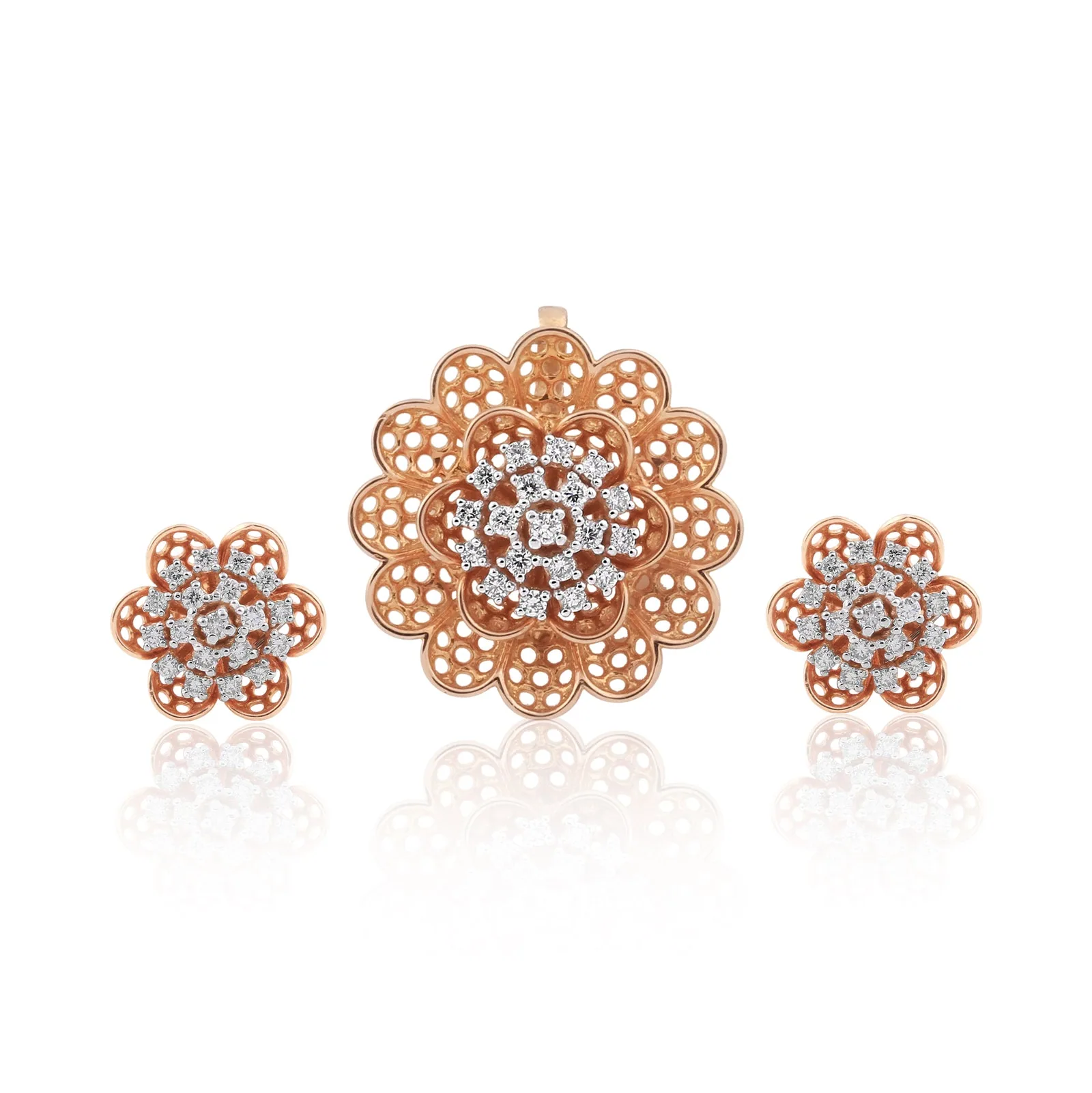 0.59 Ct. IGI Certified 18KT Rose Gold Natural Diamond Pendant And Earrings Set