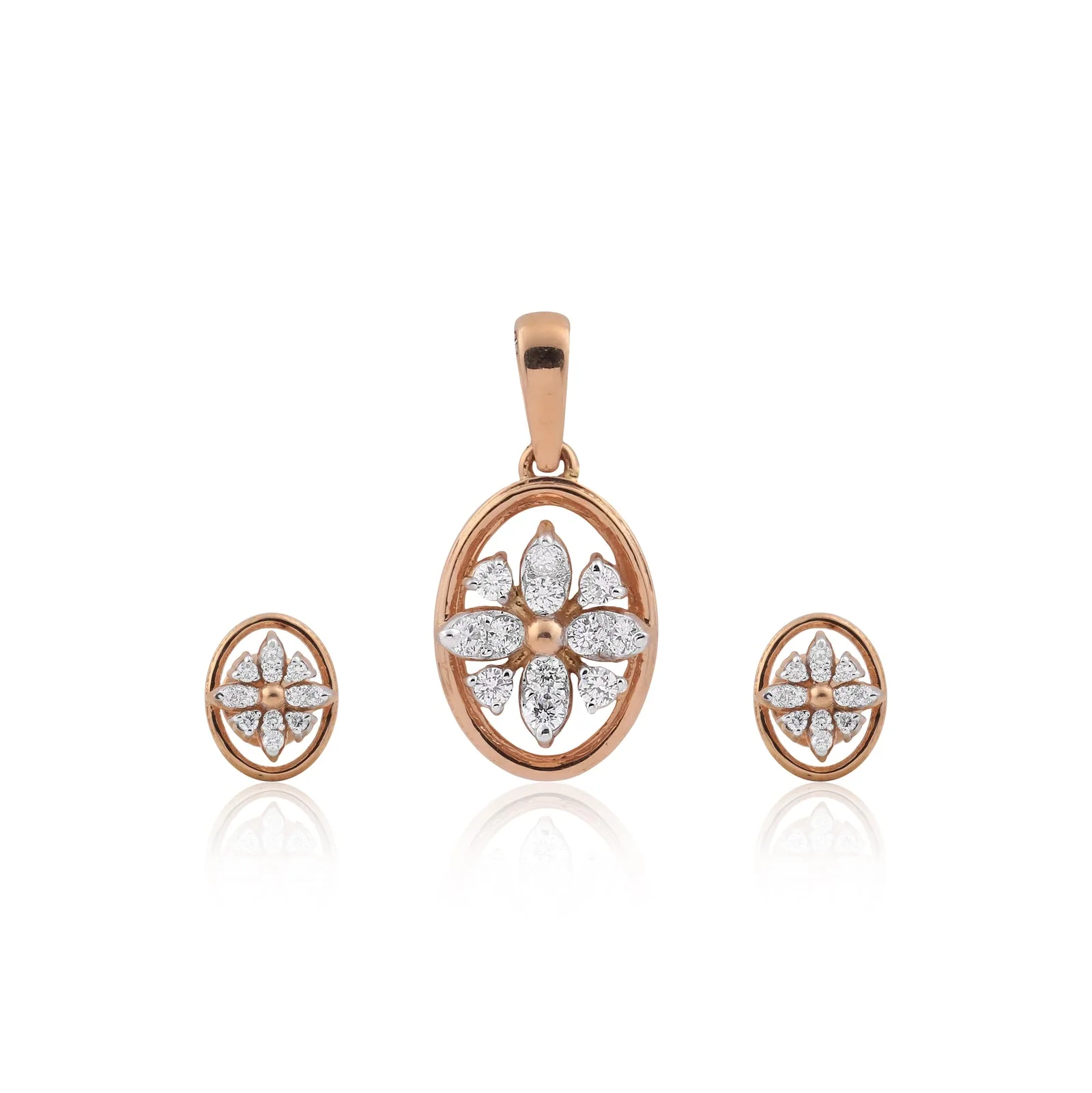 0.58 Ct.18KT Rose Gold Pendant And Earrings Set with Natural Diamonds, IGI Cert