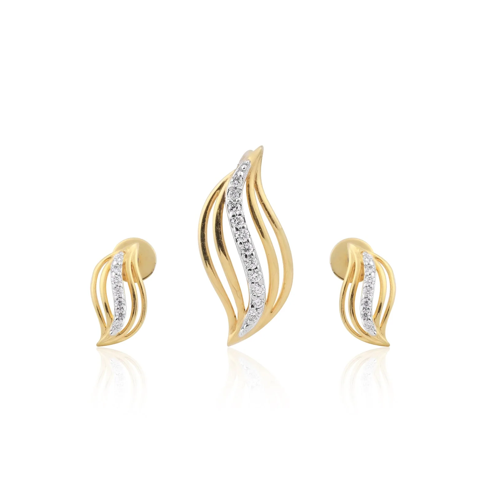 0.13 Ct. Natural Diamond IGI Certified Pendant And Earrings in 18KT Yellow Gold