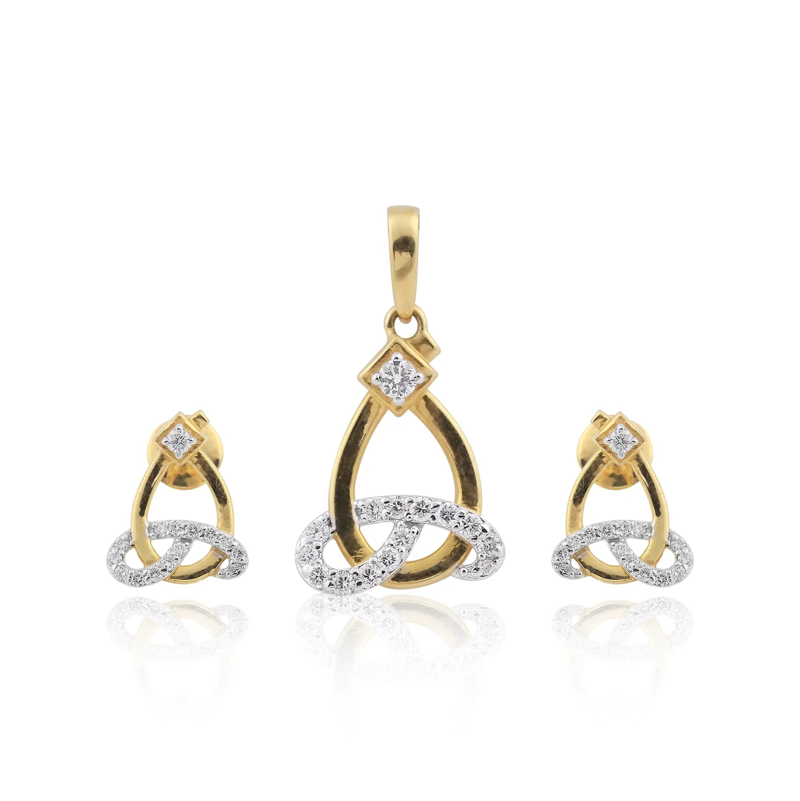 18KT Yellow Gold Pendant And Earrings Set with 0.60 Ct. Diamonds IGI Certified
