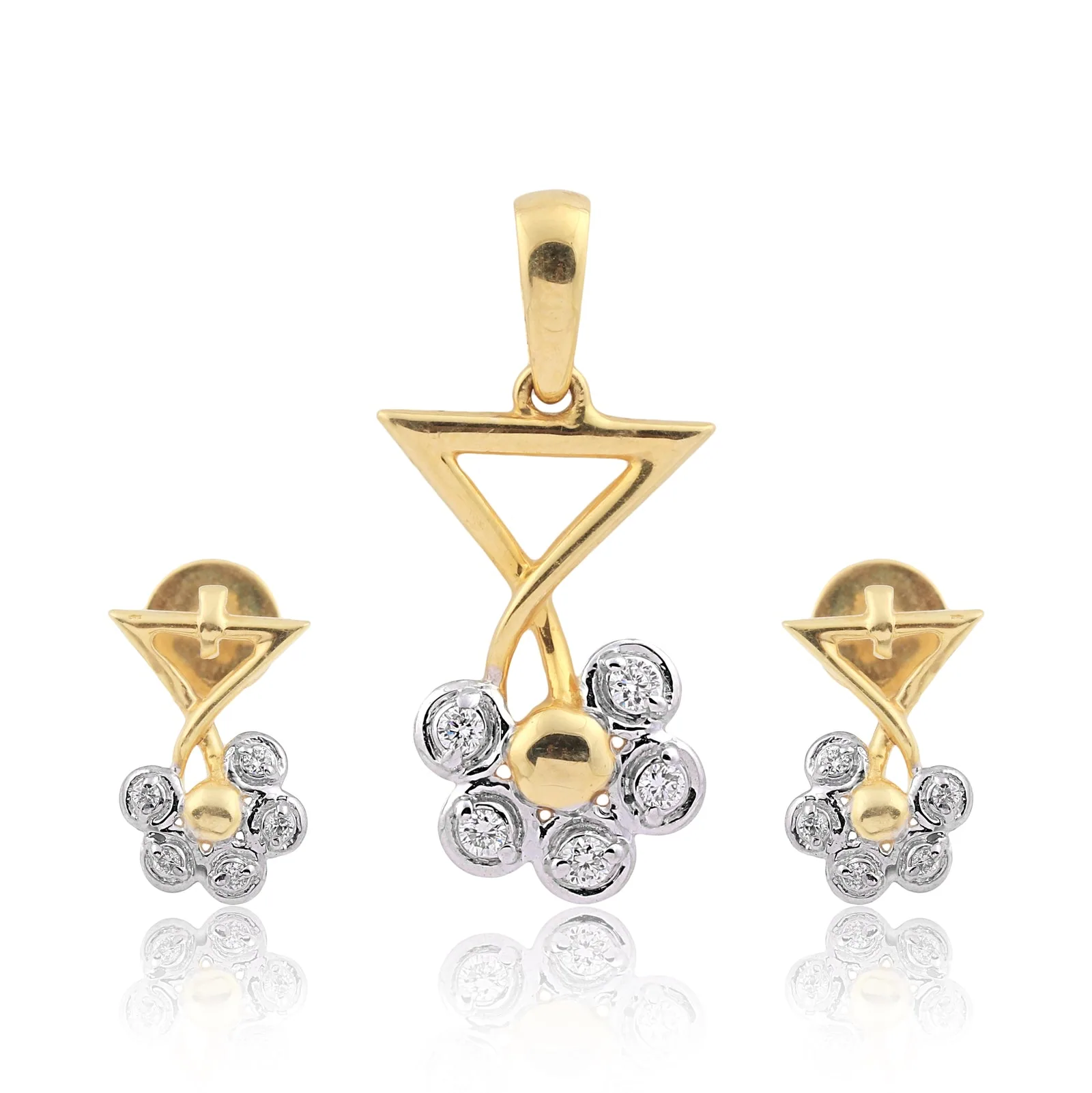 0.18 Ct IGI Certified Natural Diamond Pendant And Earrings Set 18KT Yellow Gold