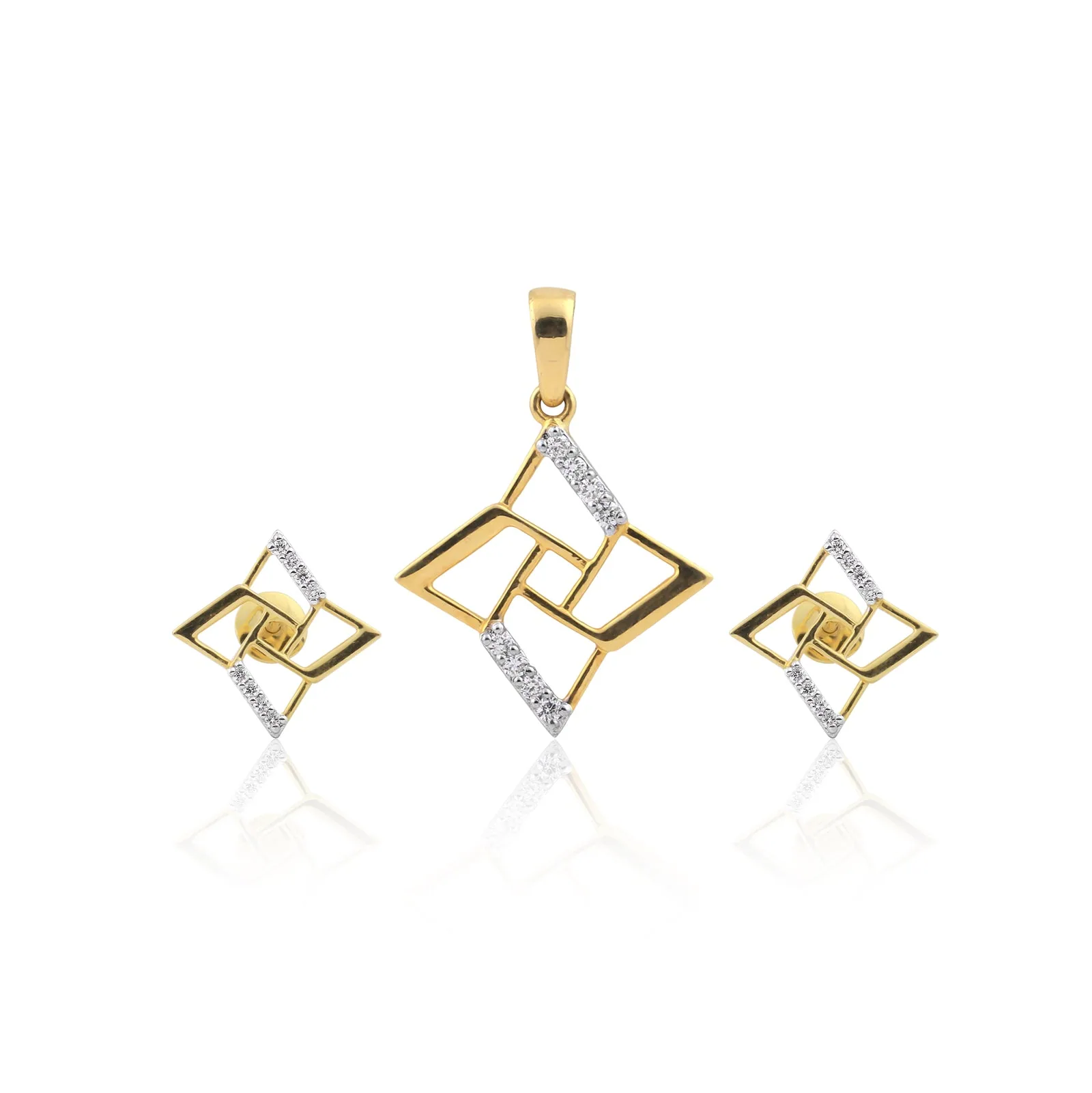 0.31 Ct. 18KT Yellow Gold Natural Diamond Pendant And Earrings Set for Gifting