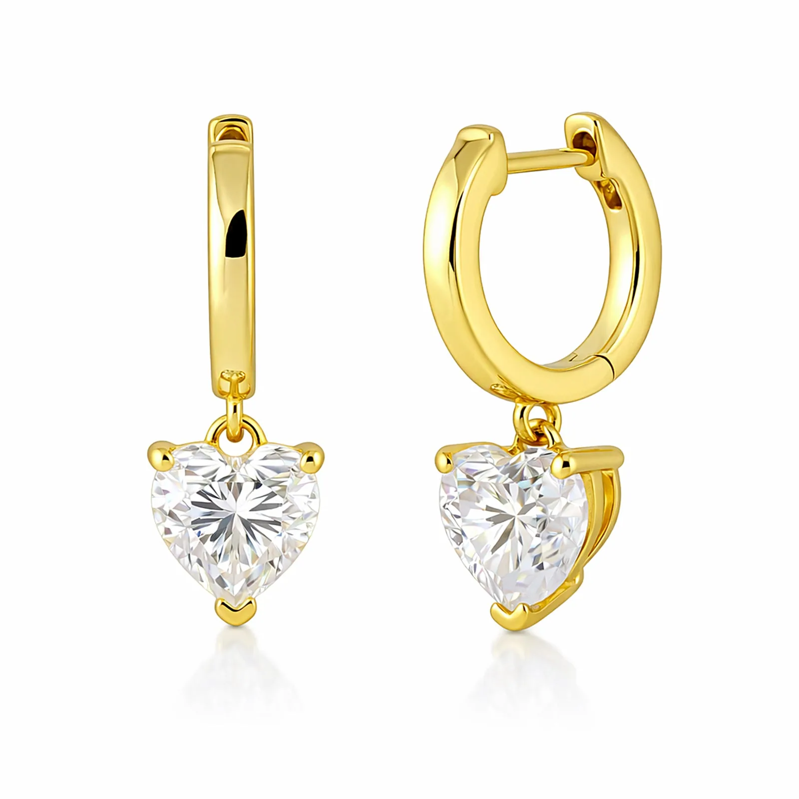 4.70 ct DEW White Moissanite Heart Dangle Earrings Gold Vermeil – Gift for Wife