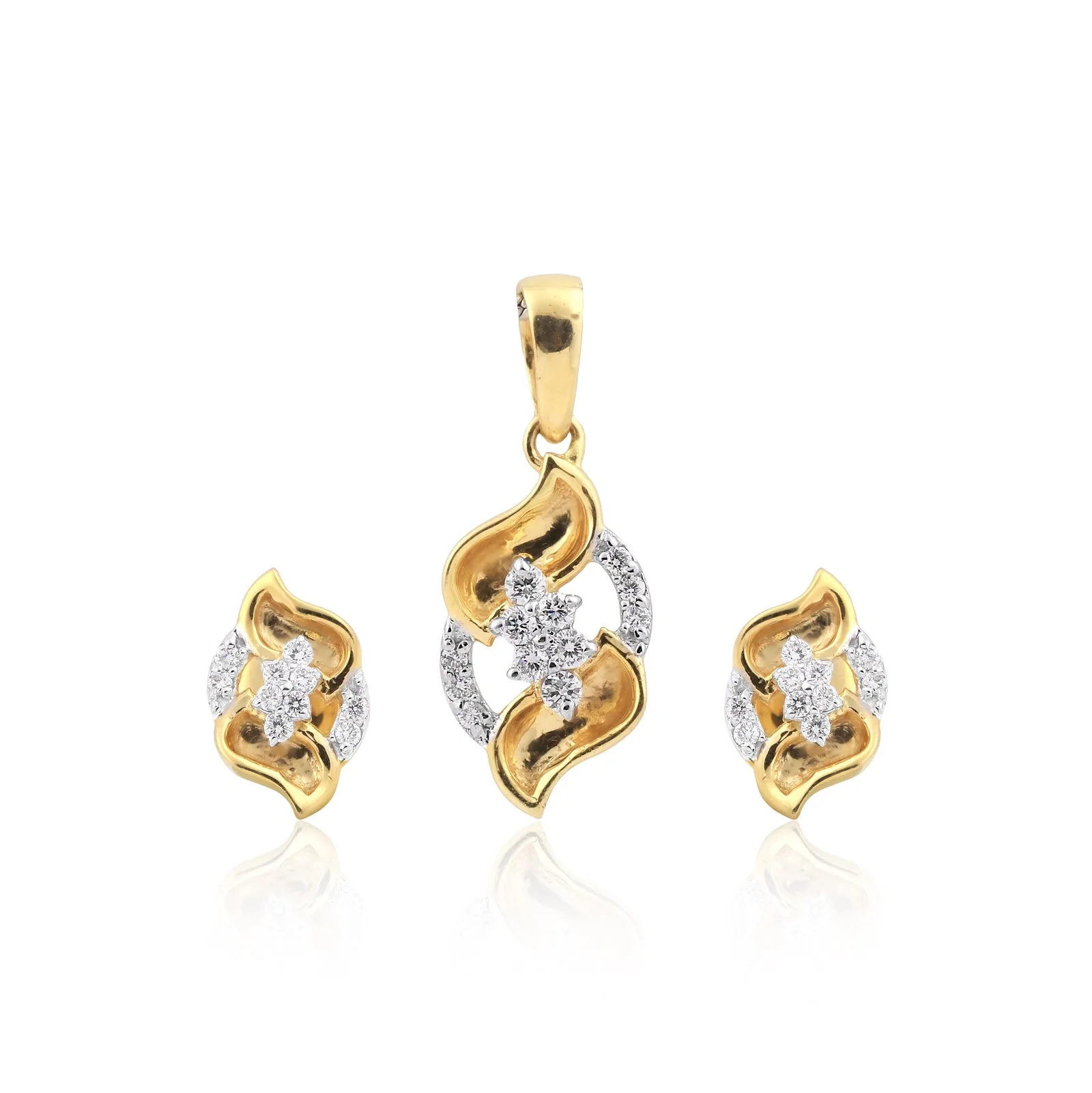 0.38 Ct Natural Diamond Pendant And Earrings Set 18KT Yellow Gold IGI Certified