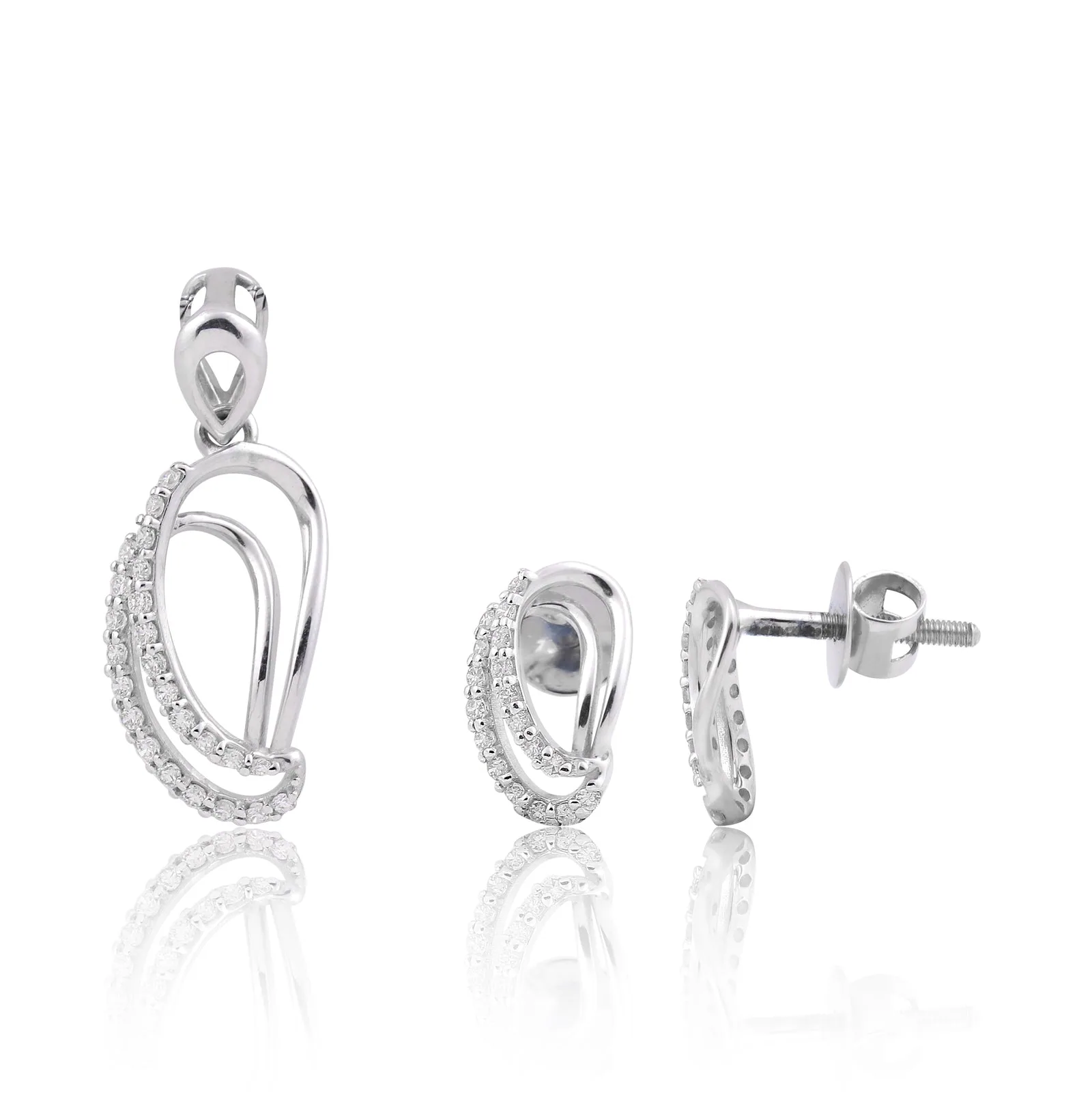 0.49 Ct. Natural Diamond Pendant And Earrings Set 18KT White Gold IGI Certified