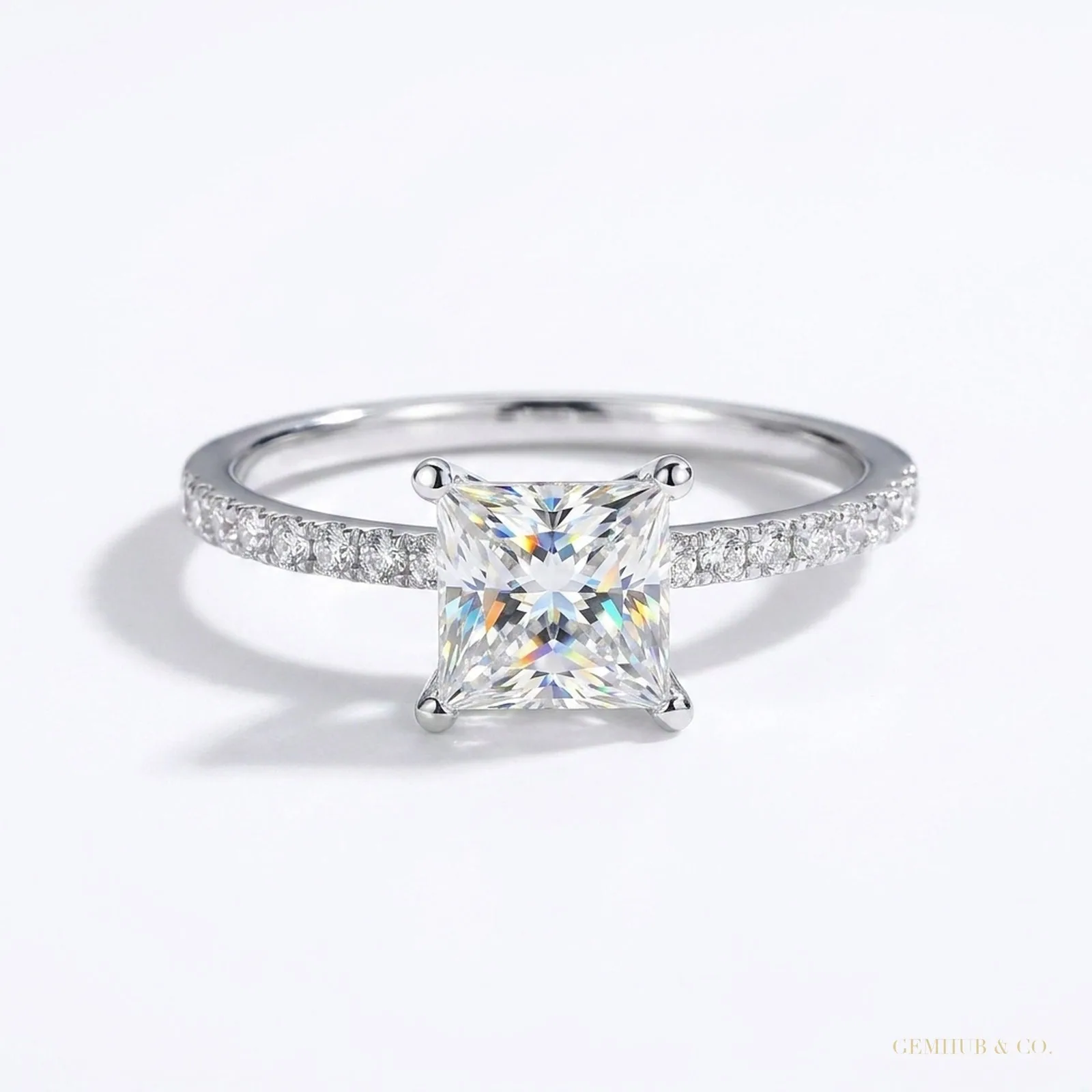 3.10 ct DEW Certified Princess Cut White Solitaire Moissanite Ring – 18K Gold Vermeil