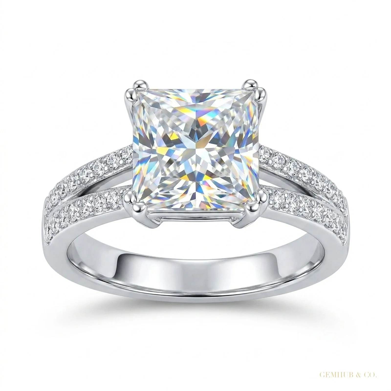 3.15 ct DEW Princess Cut Off White Moissanite Ring – Christmas Gift – 18K Gold Vermeil