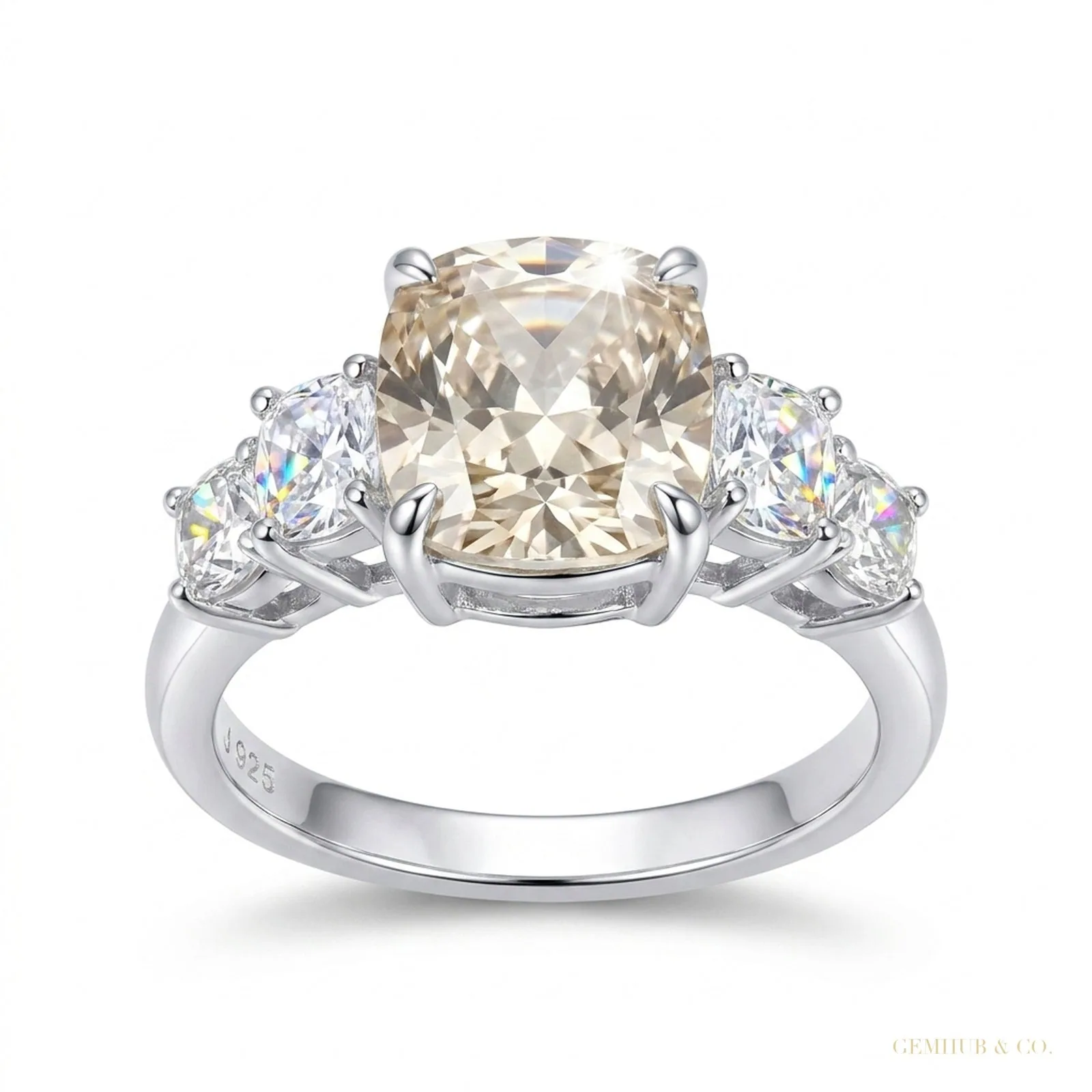 3.18 ct DEW Off White Moissanite Ring Gift for Women – Christmas 18K Gold Plated