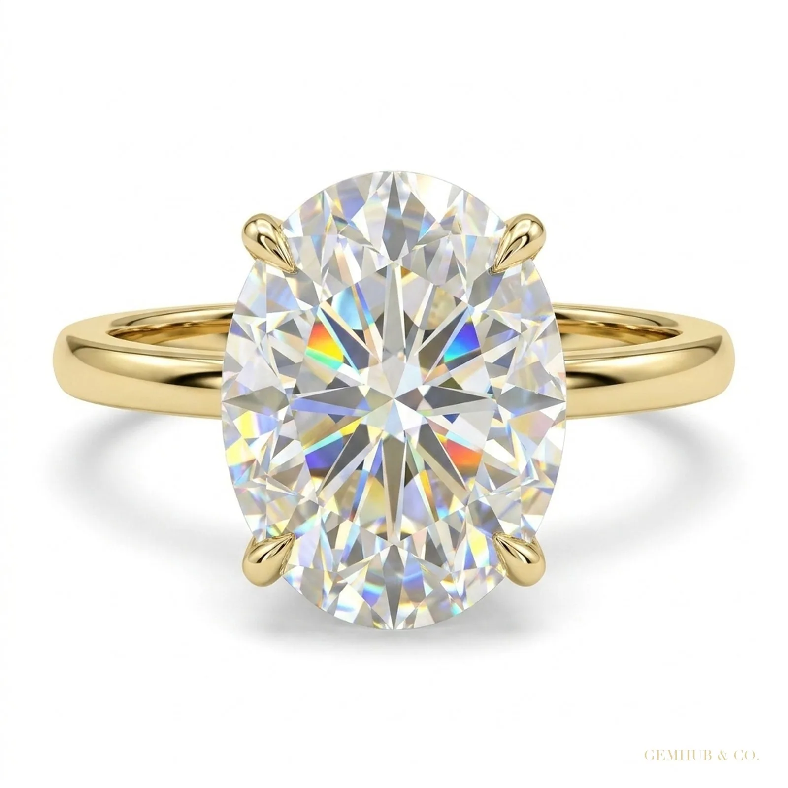 3.20 ct DEW Oval Cut Off White Moissanite Ring Certified Fine Jewelry – 18K Gold Vermeil