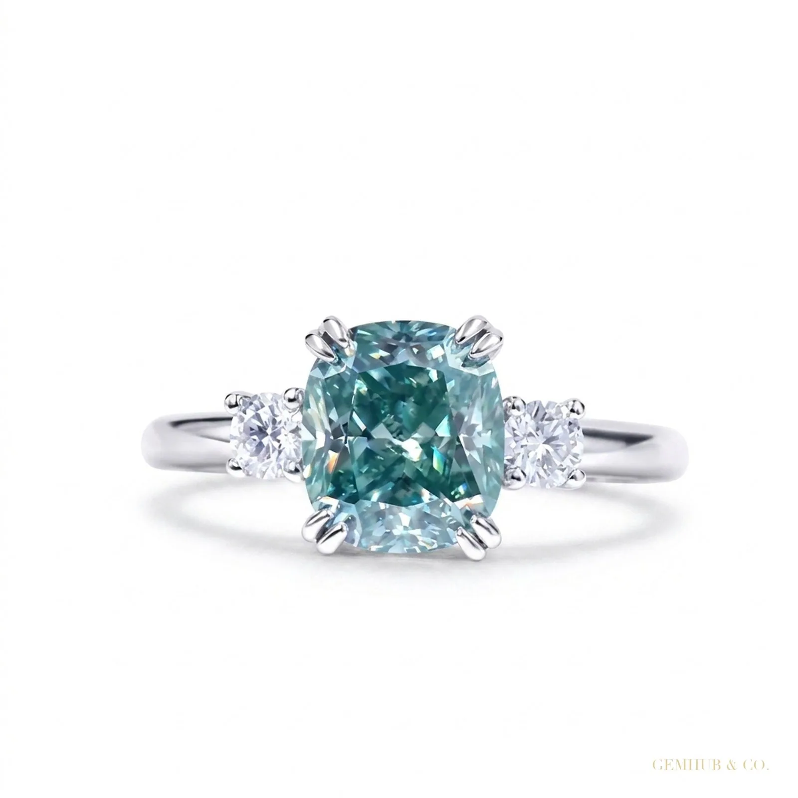 3.20 ct DEW Round Blue Moissanite Solitaire Ring – Bridal Jewelry – 18K Gold Vermeil