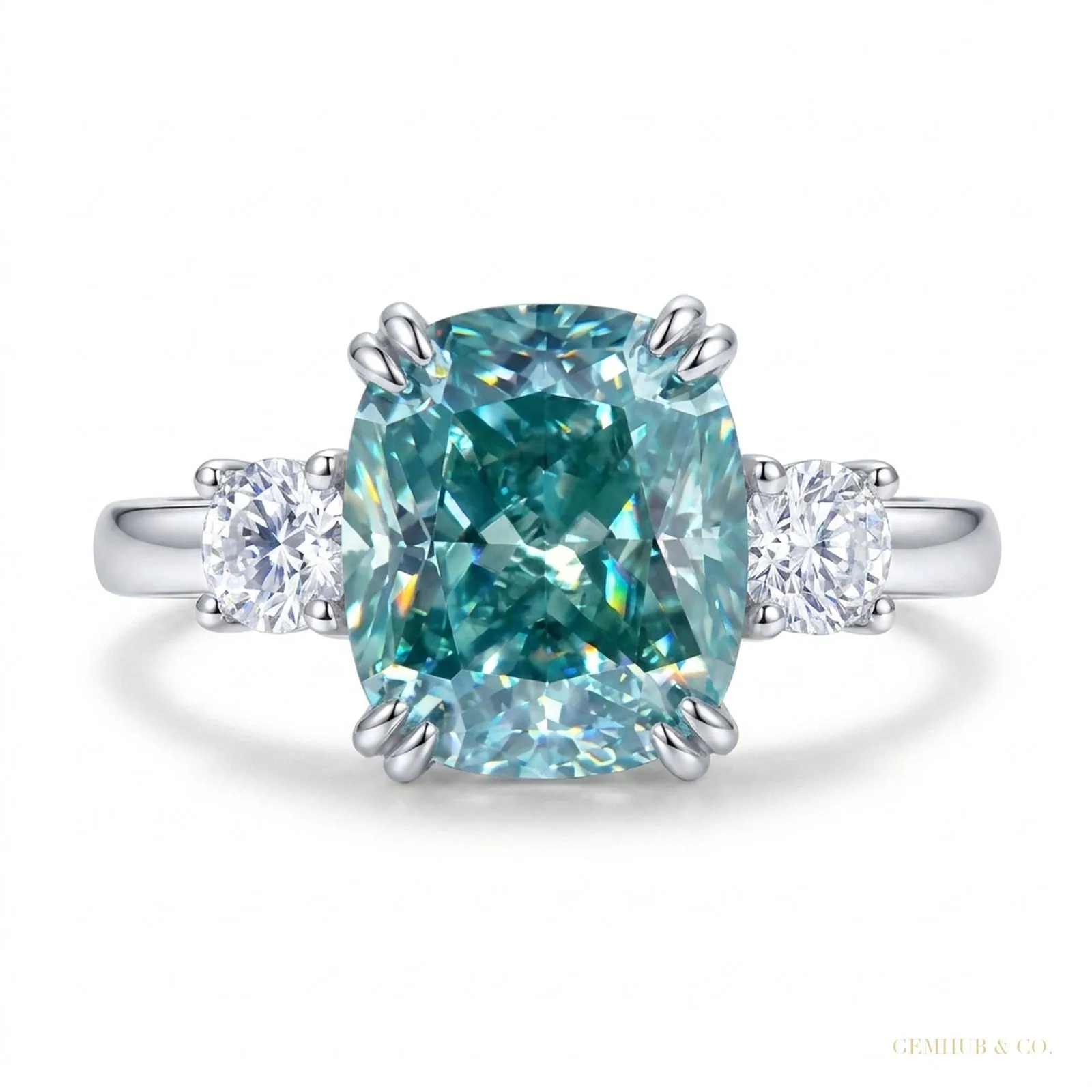 3.20 ct DEW Round Cut Blue Moissanite Solitaire Ring in Certified – 18K Gold Vermeil